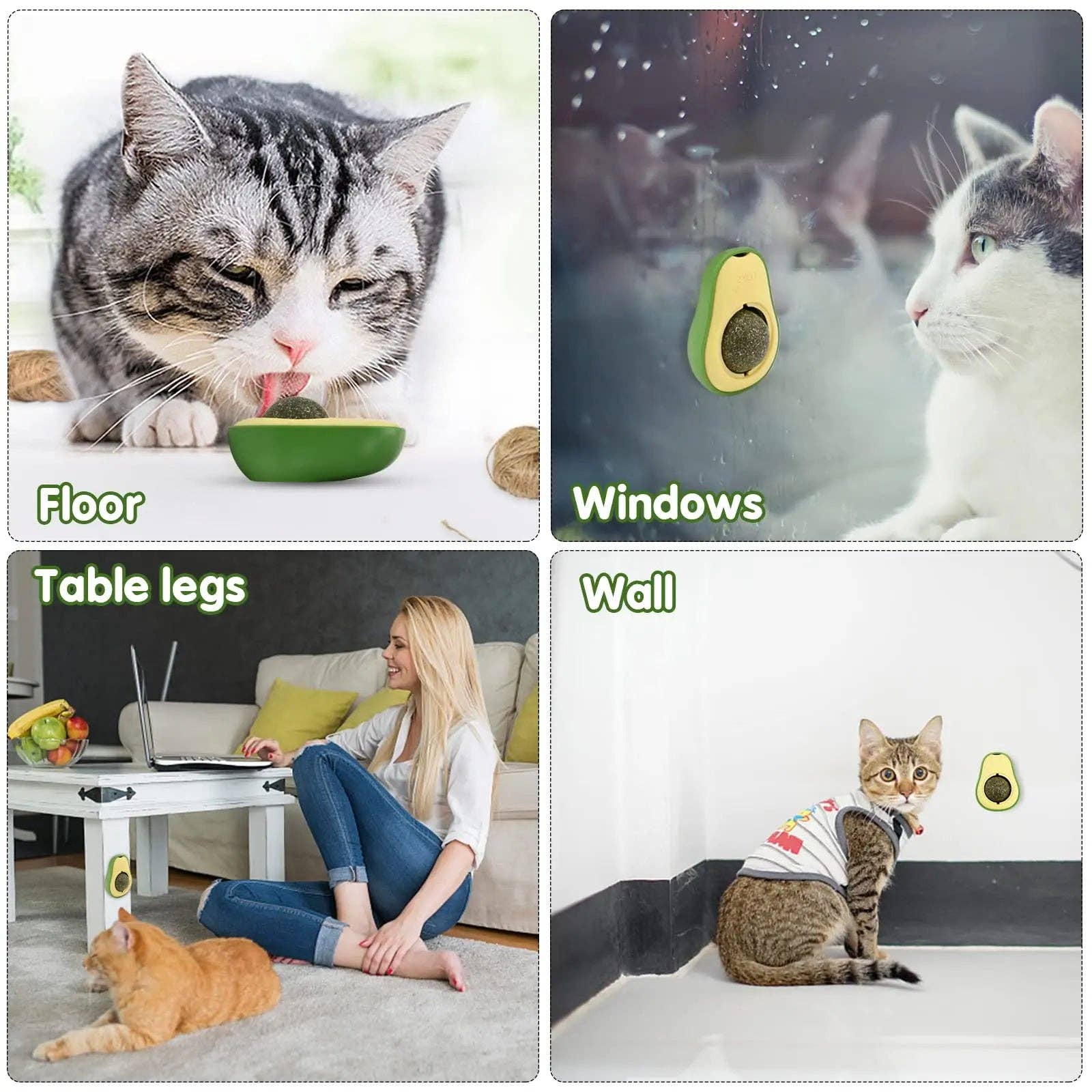 YIKELEATHER - Pet Cat Avocado Catnip Wall Balls Cat Toys Cat Edible Lick Balls Cat Products Spinable Treats Toys Kitten Supplies: WHITE