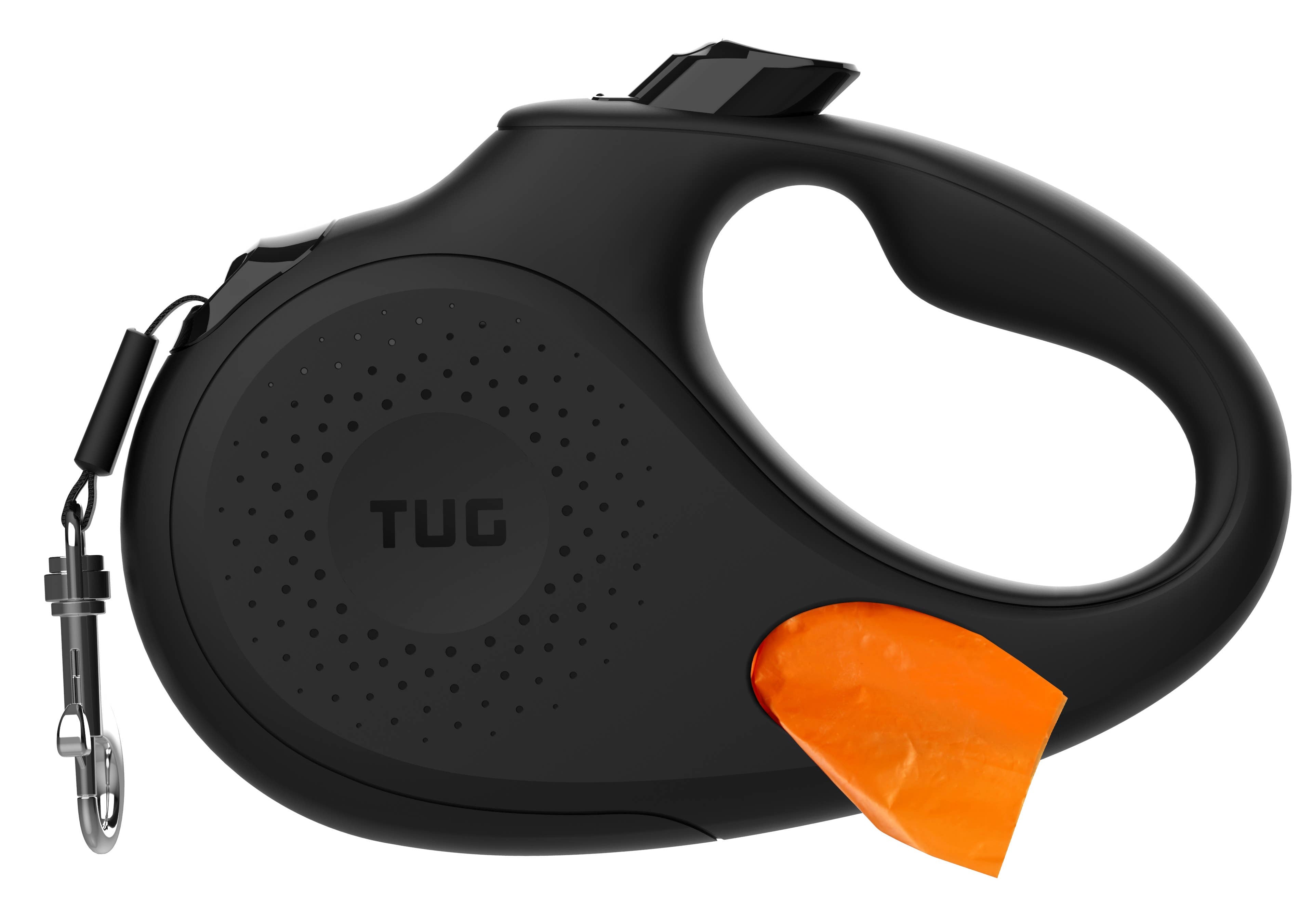 Tug Pet Products - TUG Retractable Dog Leash with Integrated Dispenser: Black / Medium