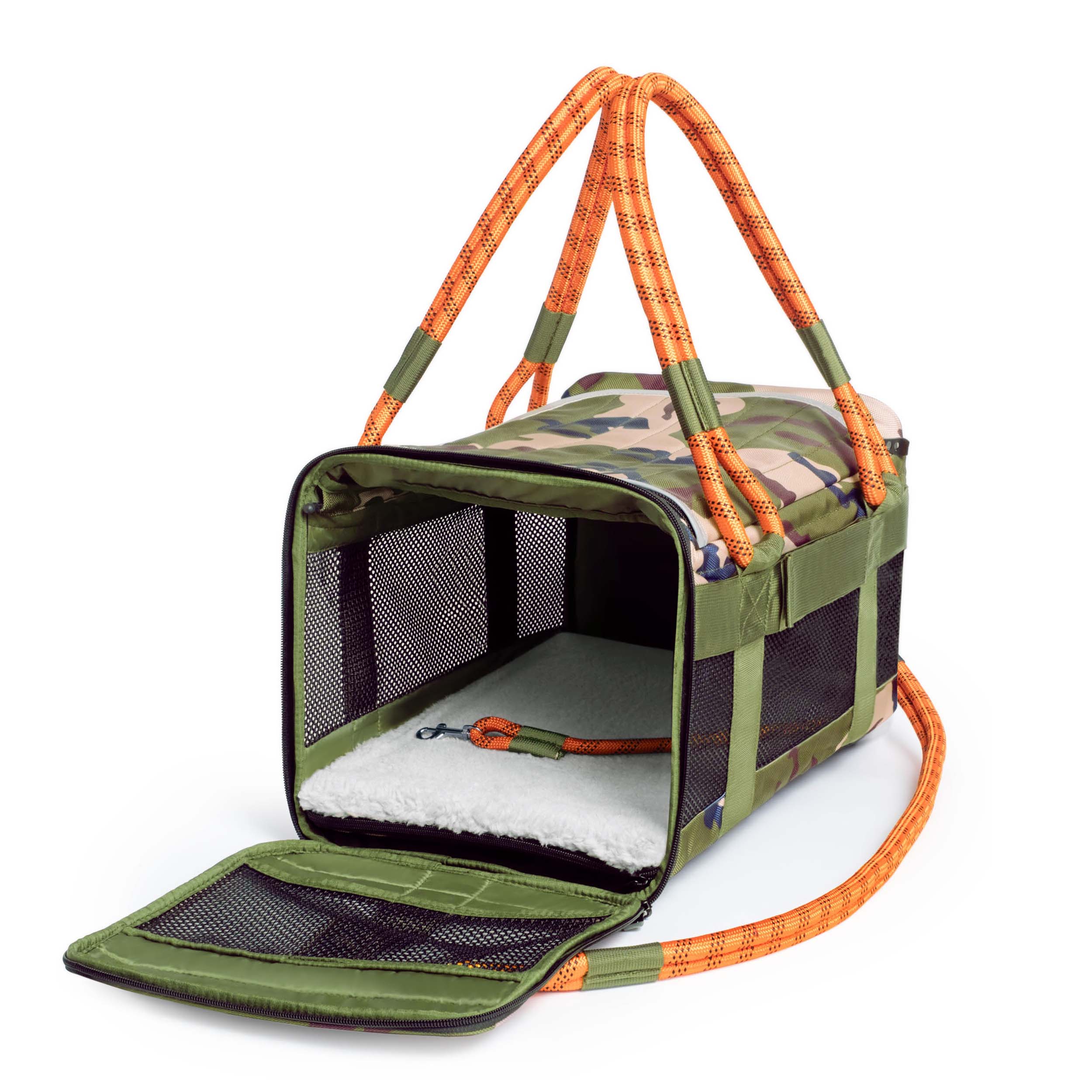 ROVERLUND - OUT-OF-OFFICE PET CARRIER PRO EDITION: CAMO / ORANGE / SMALL - UP TO 15LBS
