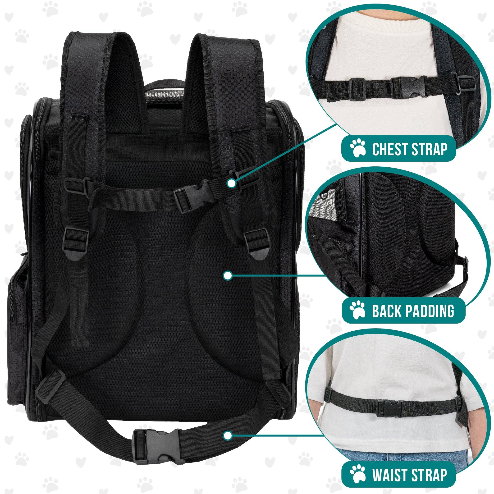 PetAmi - Ultimate 4 Way Entry Pet Carrier Backpack: Black / One Size - 14.5" x 11.5" x 18" (LxWxH)