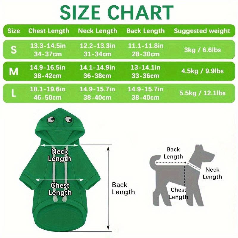 YIKELEATHER - Adorable Frog-Themed PET Hoodie For Small Breeds - Cozy Knit Pullover With Drawstring, Perfect For All Seasons: Green / S