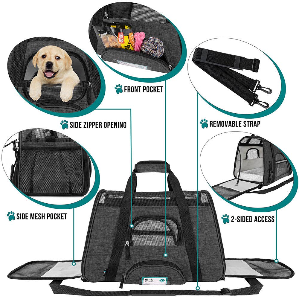 PetAmi - Heather Tote Bag Pet Carrier - Airline Approved: Heather Charcoal / Large - 19.5" x 10.2" x 12" (LxWxH)
