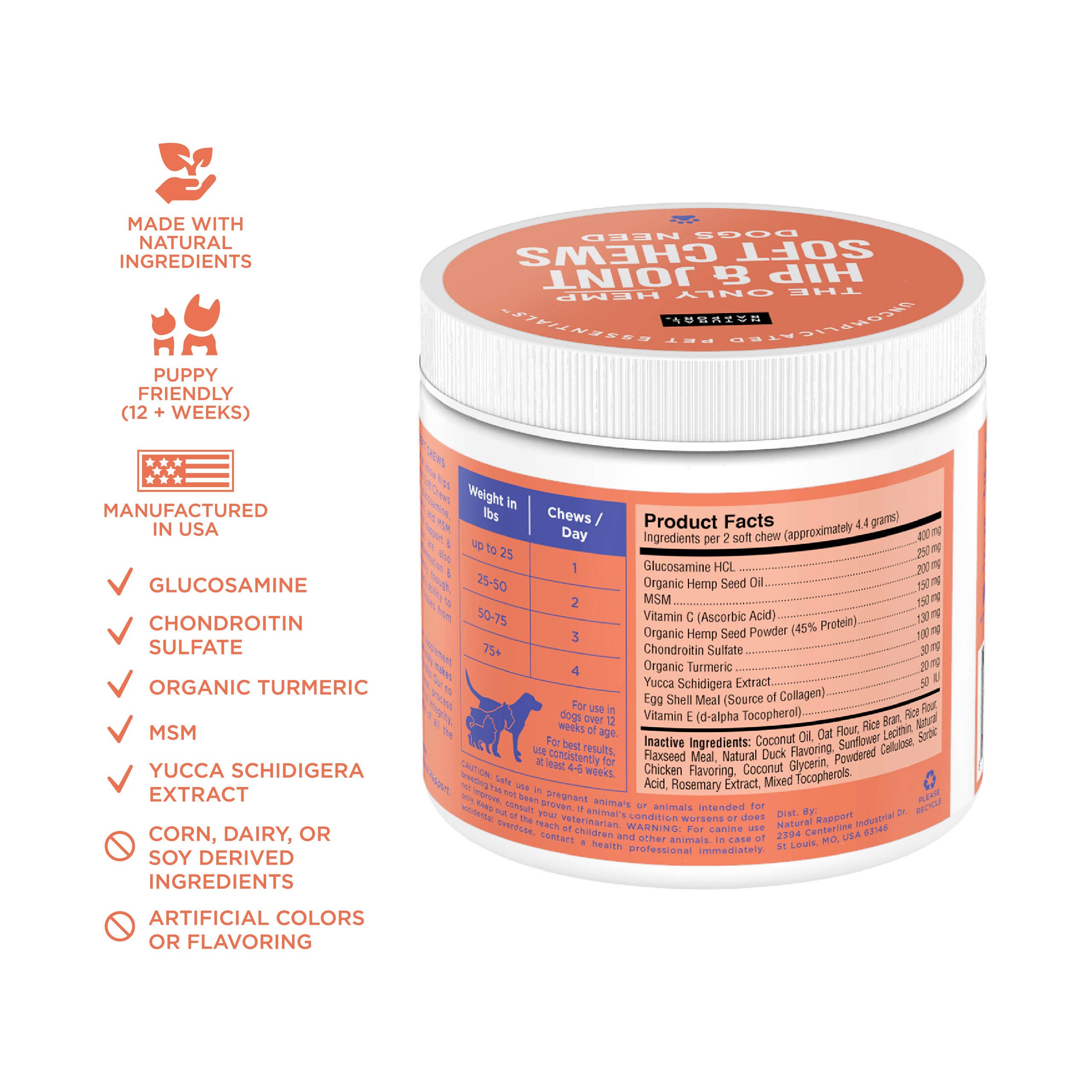 Natural Rapport - The Only Hip & Joint Soft Chews Dogs Need: 120 count jar