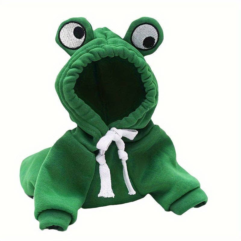 YIKELEATHER - Adorable Frog-Themed PET Hoodie For Small Breeds - Cozy Knit Pullover With Drawstring, Perfect For All Seasons: Green / M