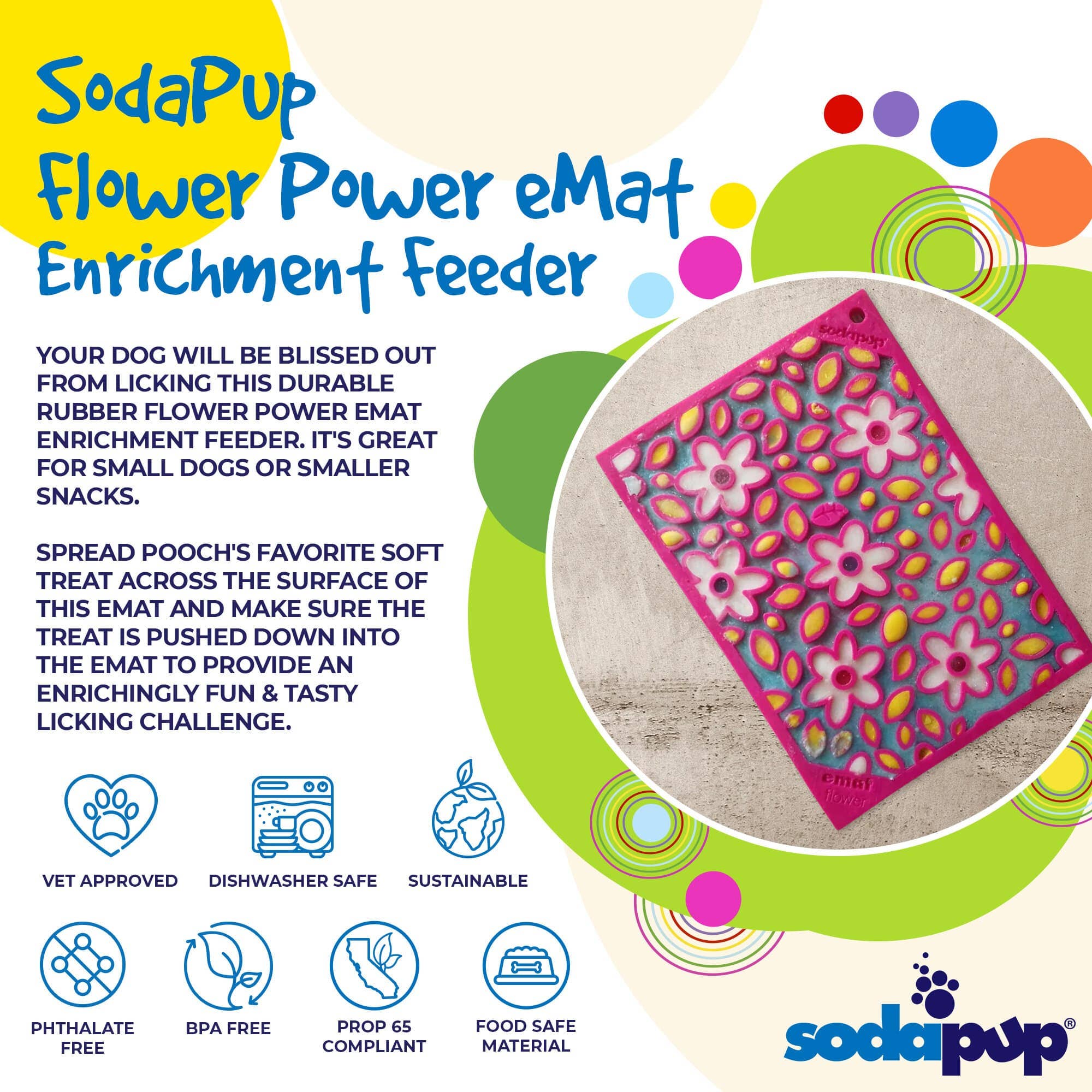 SodaPup Dog Toys - Flower Power Design eMat Enrichment Lick Mat - Pink: Flower Power E-Mat - large pink
