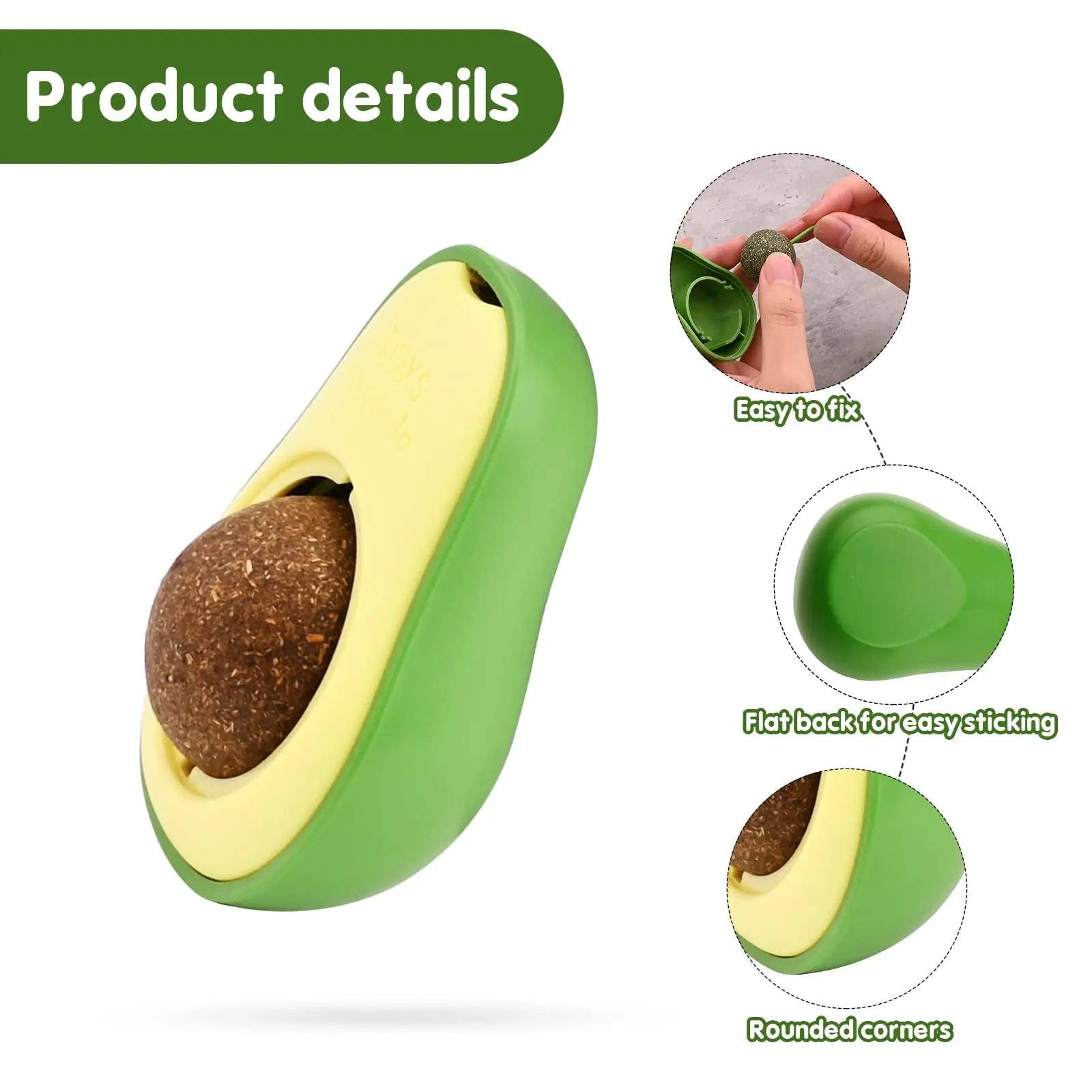 YIKELEATHER - Pet Cat Avocado Catnip Wall Balls Cat Toys Cat Edible Lick Balls Cat Products Spinable Treats Toys Kitten Supplies: WHITE