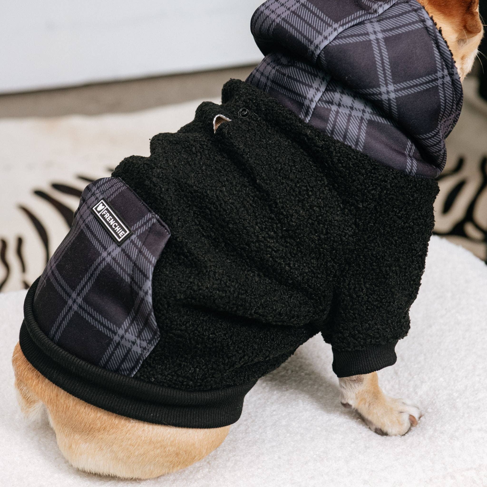 Frenchie - Frenchie Dog Hoodie - Black Plaid: L