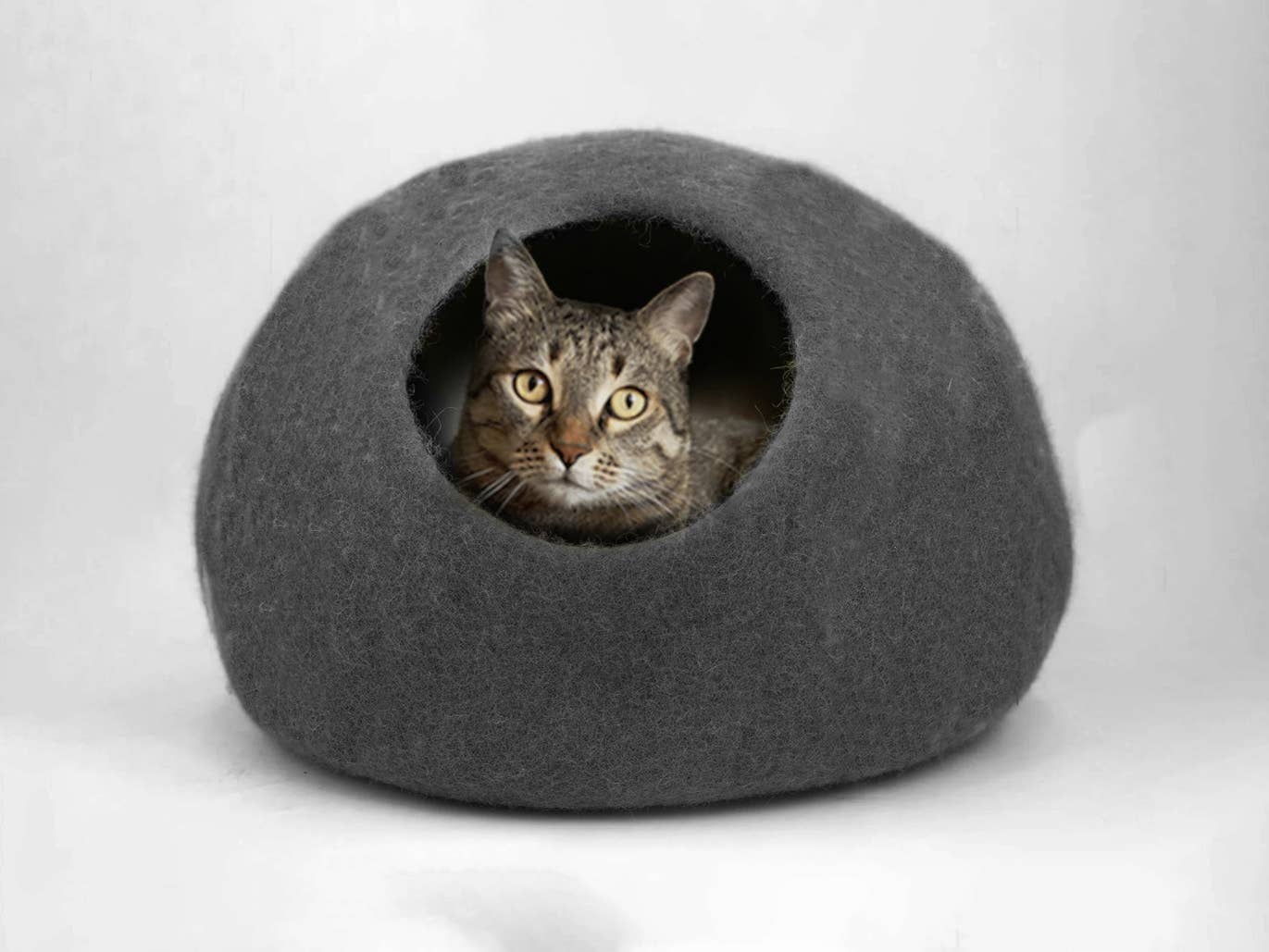 Felt Cat Cave Natural Felt Wool Cat Bed - SOLID COLORS: Heather Gray