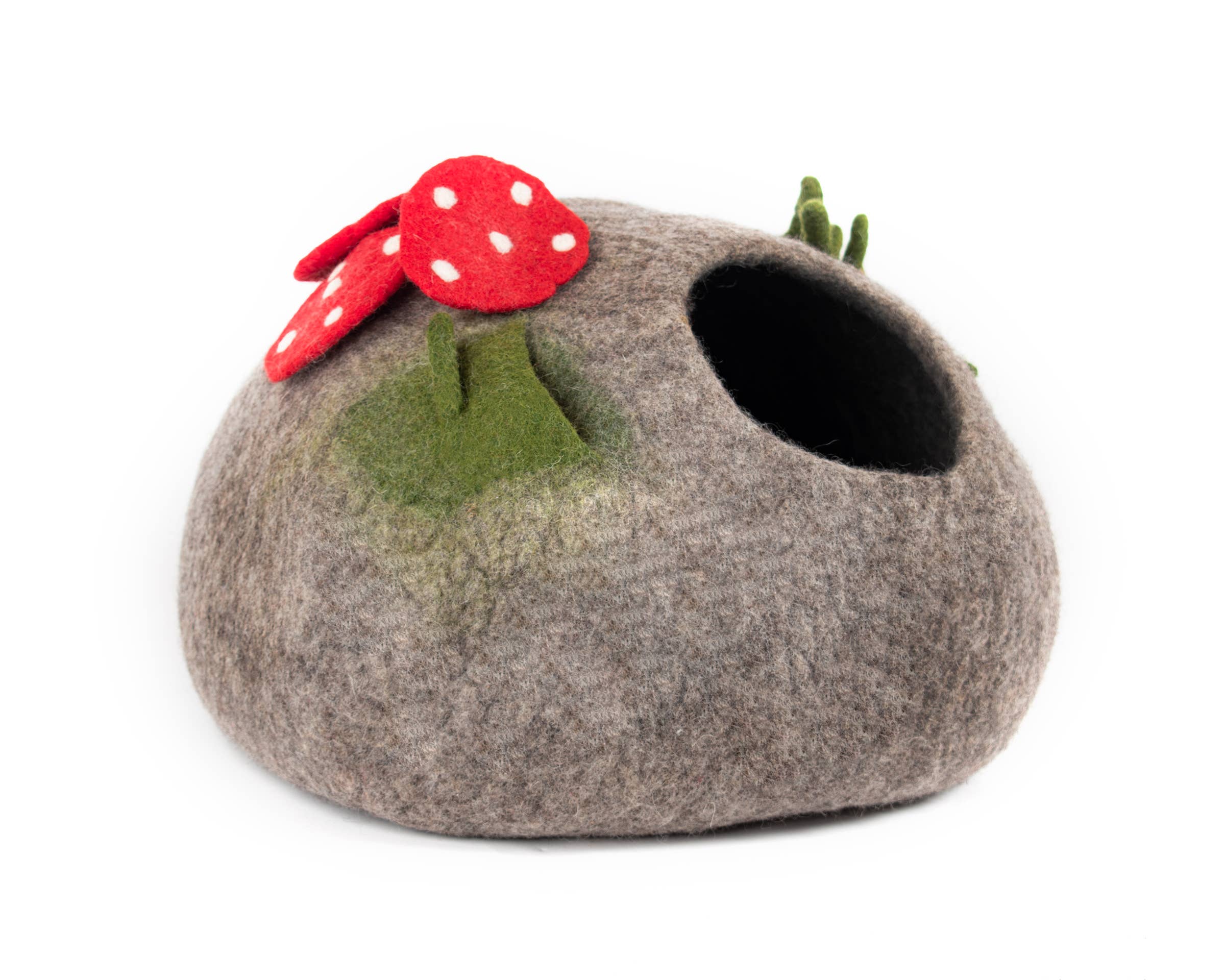 Felt Cat Cave Natural Wool Mushroom Cat Bed