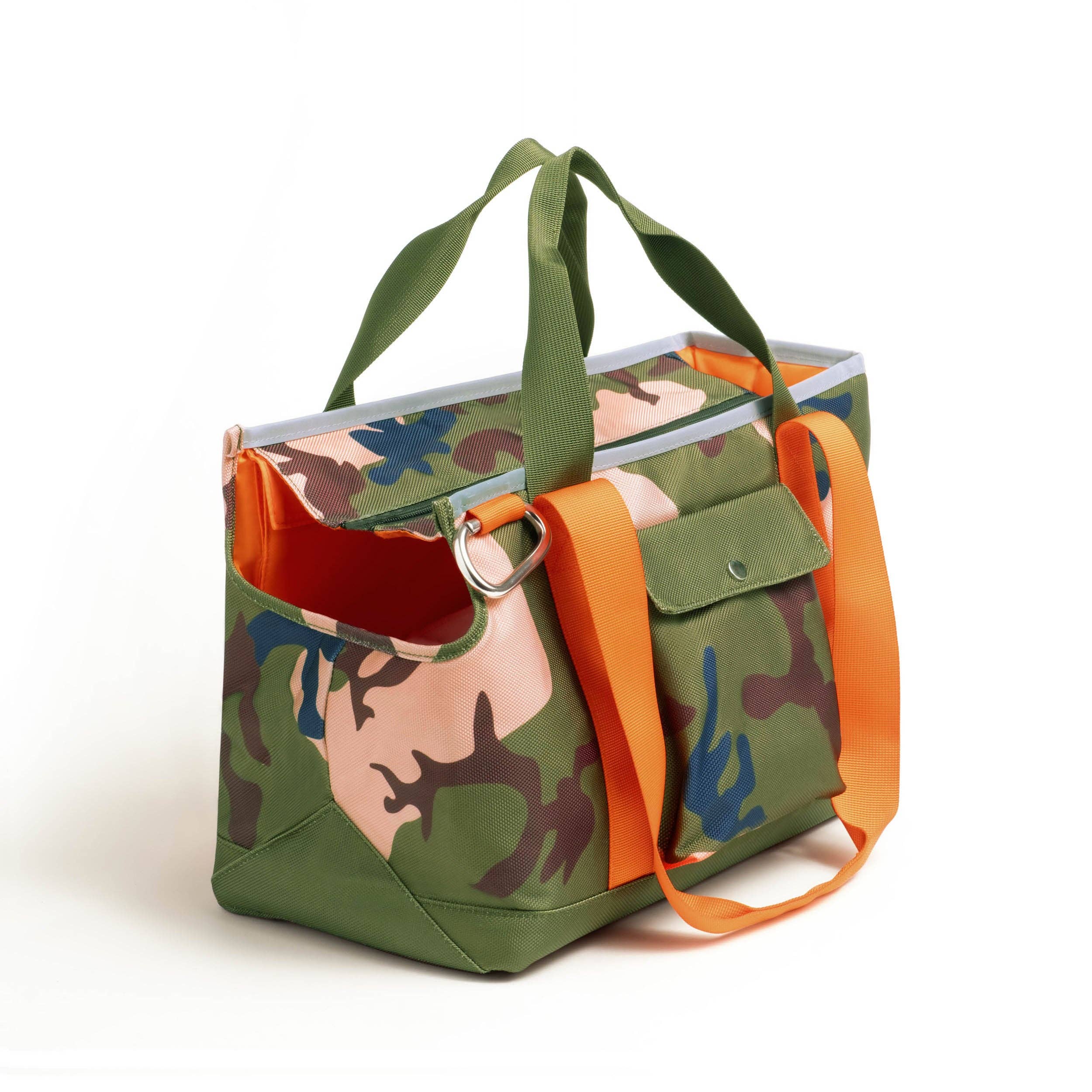 ROVERLUND - OUT-AND-ABOUT PET TOTE PRO EDITION: CAMO / ORANGE / SMALL - UP TO 15LBS