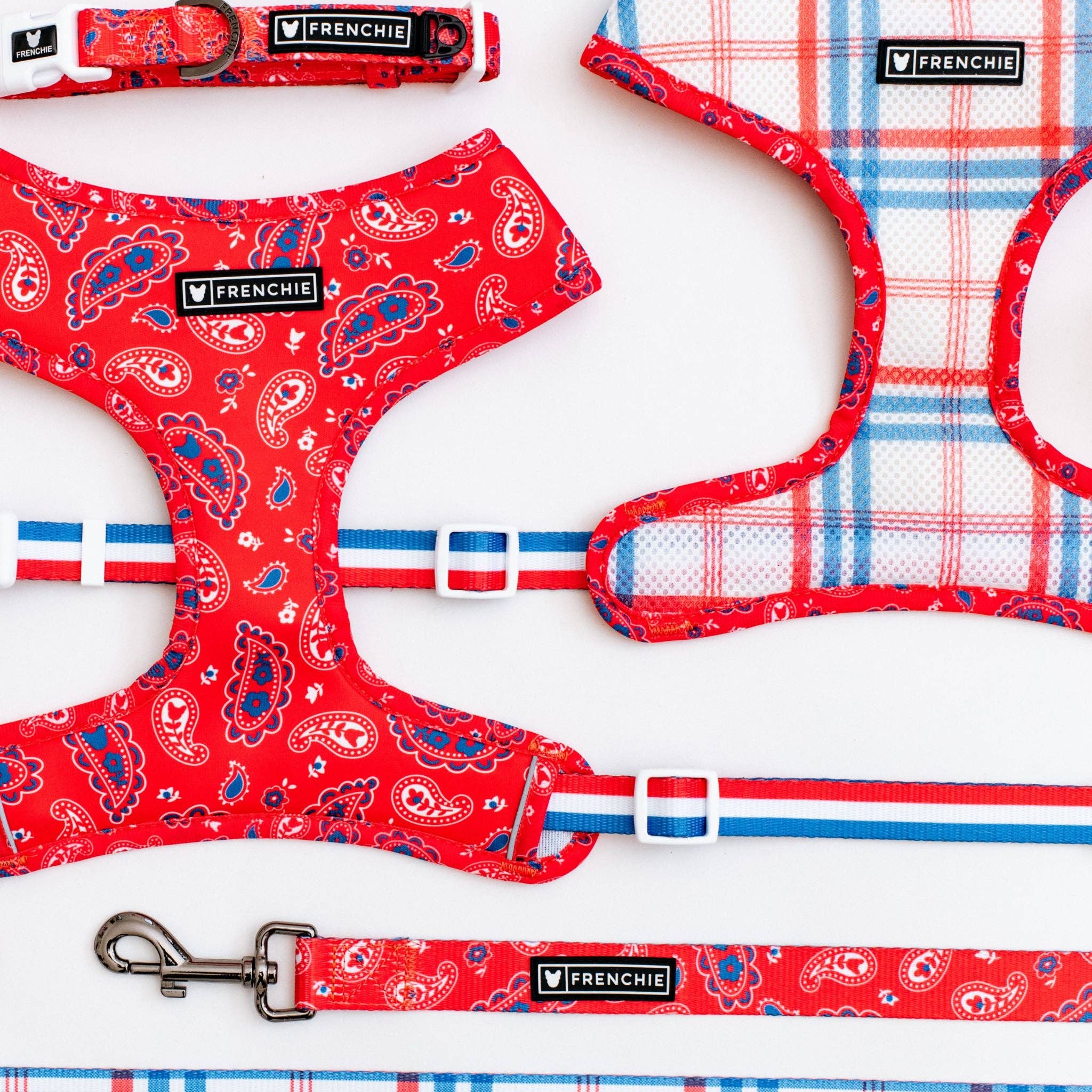 Frenchie - Frenchie Duo Reversible Harness - Red, White, and Paisley: M