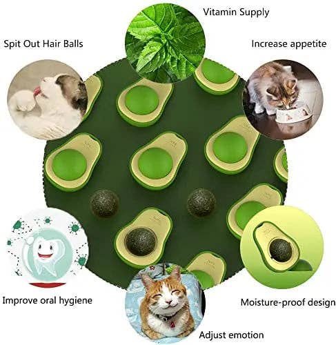 YIKELEATHER - Pet Cat Avocado Catnip Wall Balls Cat Toys Cat Edible Lick Balls Cat Products Spinable Treats Toys Kitten Supplies: WHITE