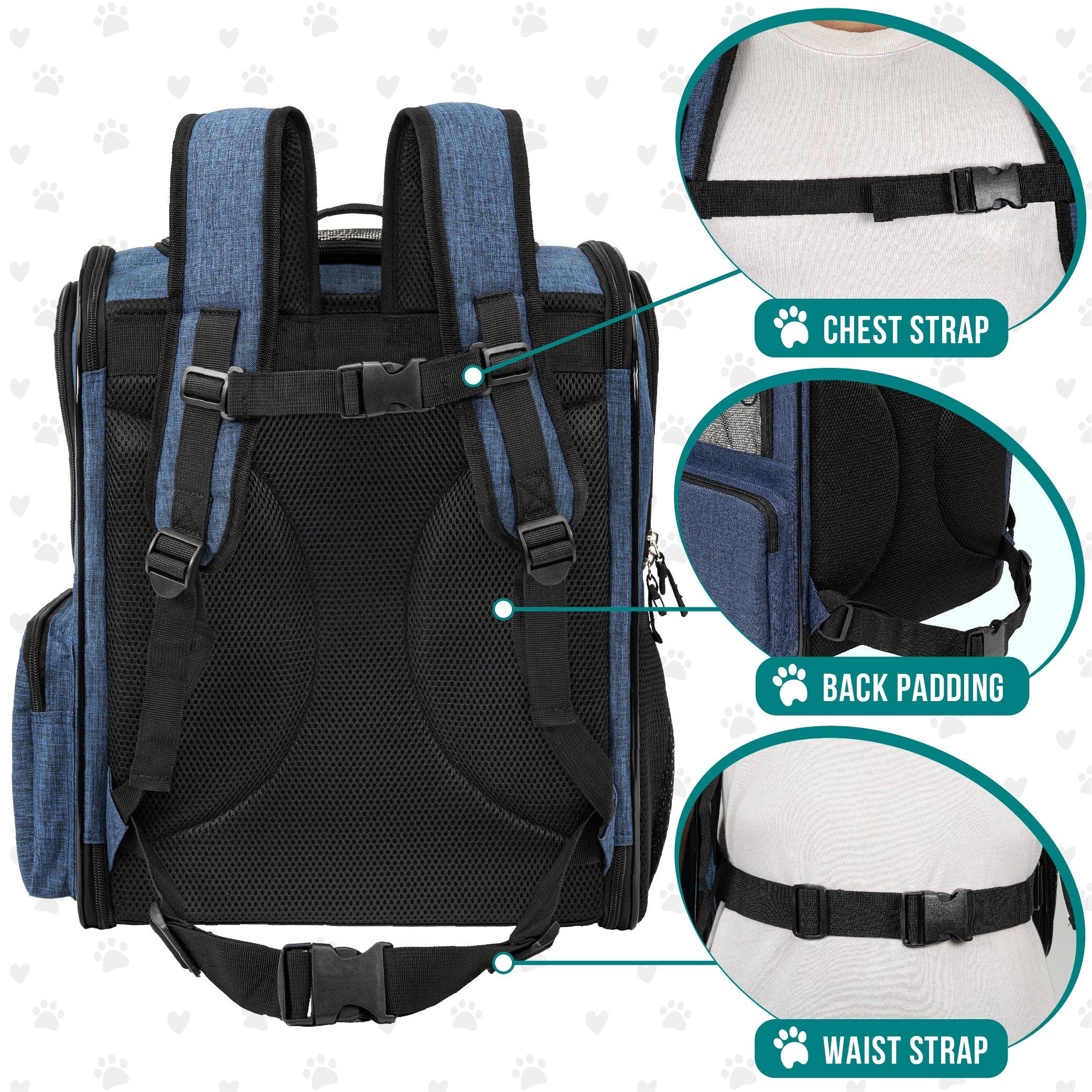 PetAmi - Ultimate 4 Way Entry Pet Carrier Backpack: Black / One Size - 14.5" x 11.5" x 18" (LxWxH)