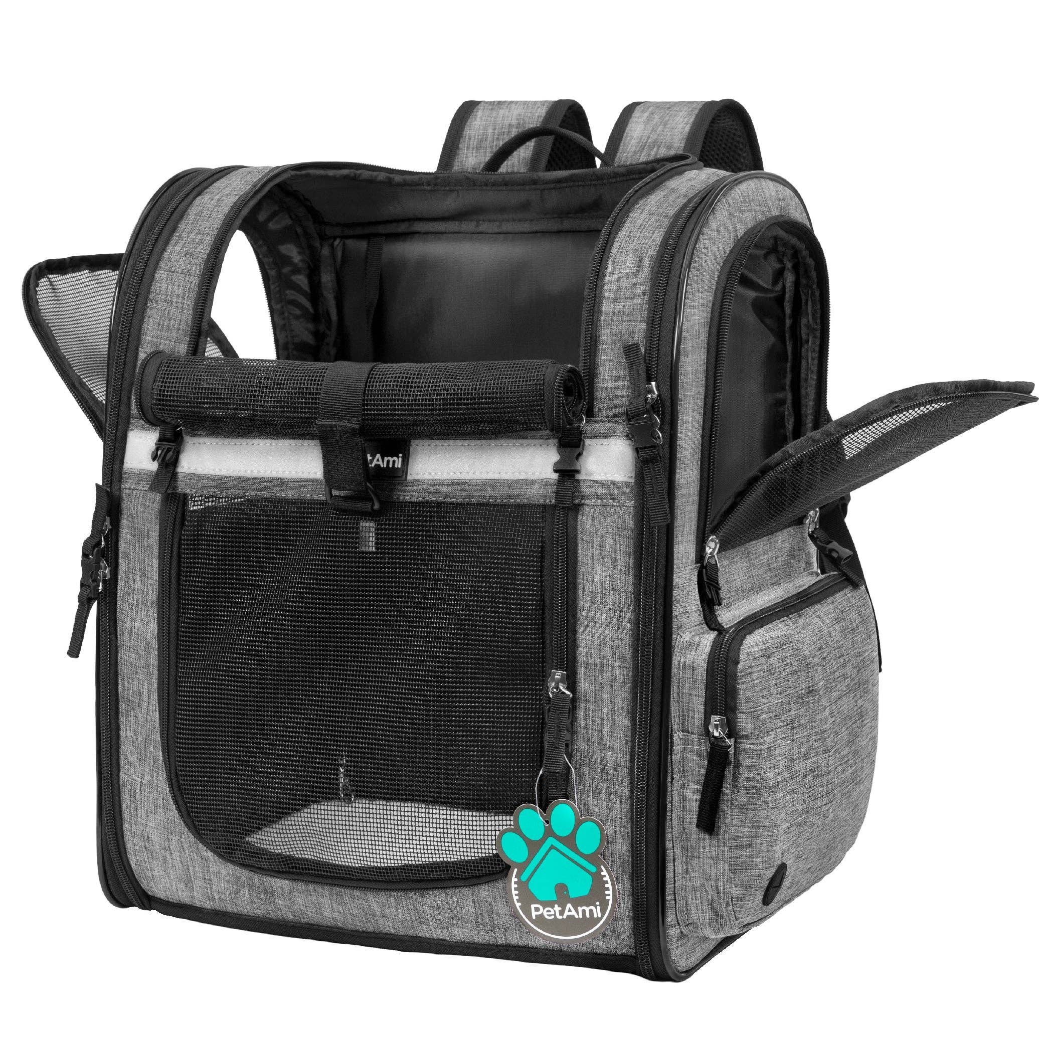 PetAmi - Ultimate 4 Way Entry Pet Carrier Backpack: Black / One Size - 14.5" x 11.5" x 18" (LxWxH)
