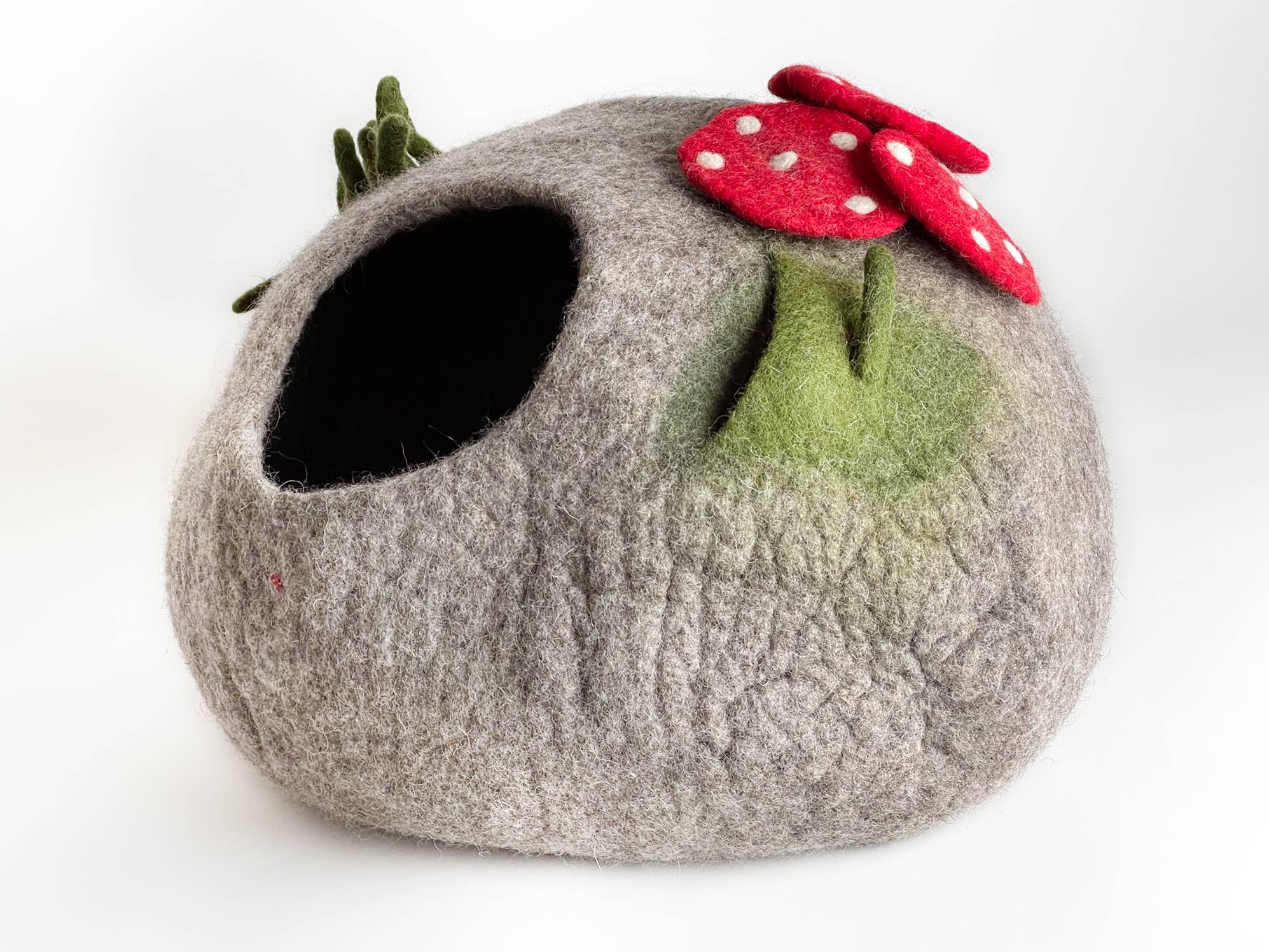 Felt Cat Cave Natural Wool Mushroom Cat Bed