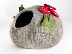 Felt Cat Cave Natural Wool Mushroom Cat Bed