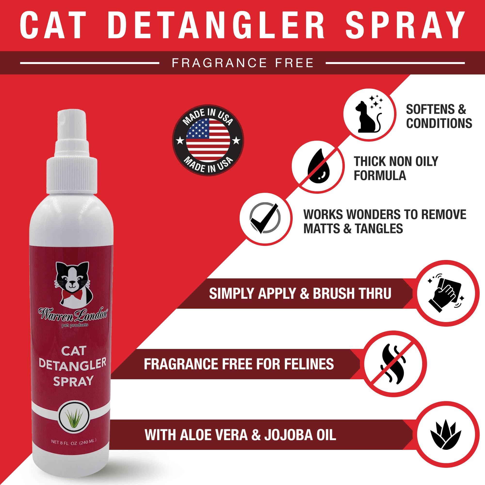 Warren London Dog Products - Cat Detangler Spray - Unscented