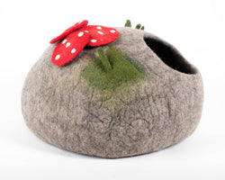 Felt Cat Cave Natural Wool Mushroom Cat Bed