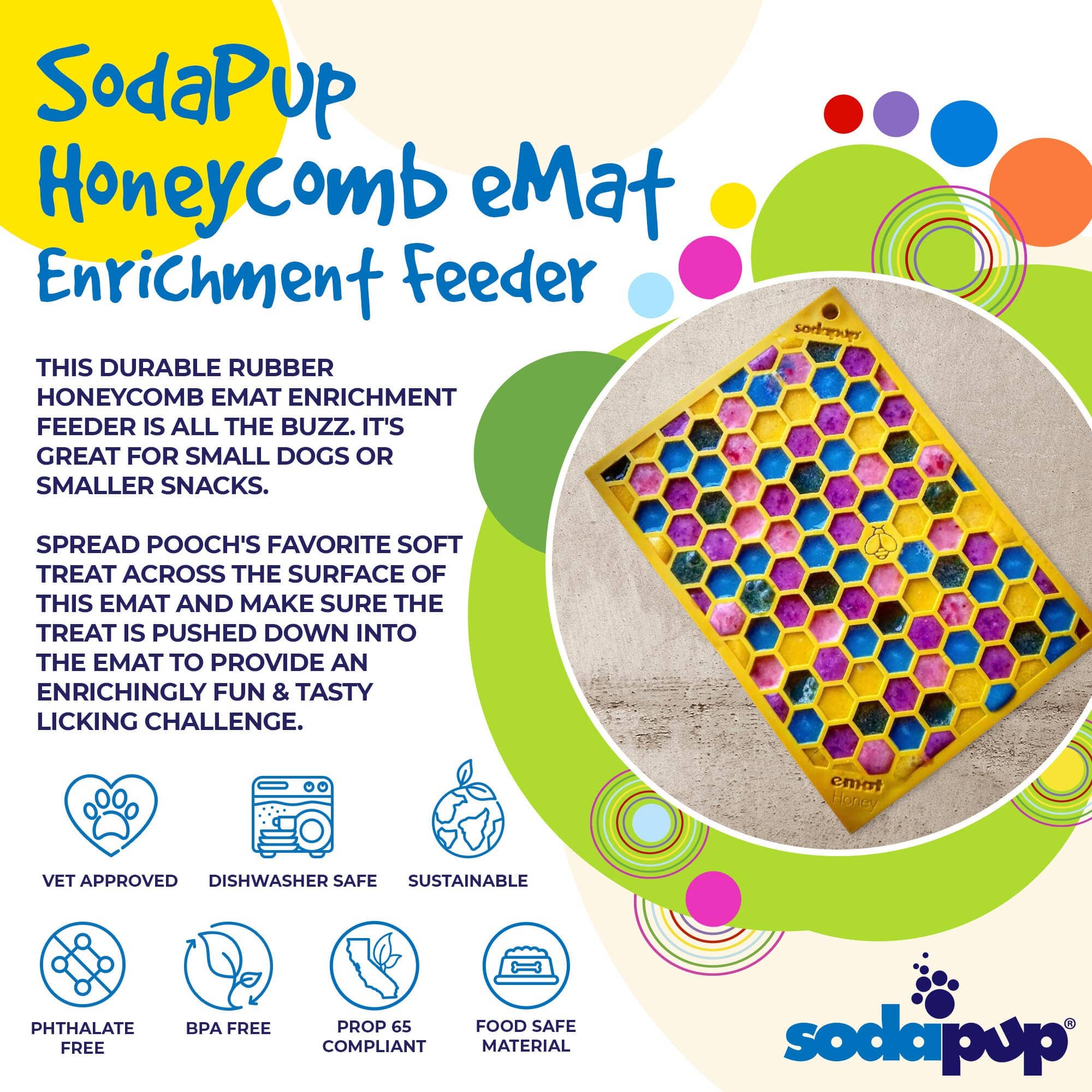 SodaPup Dog Toys - Honeycomb Design Emat Enrichment Licking Mat - Yellow - Larg: Small
