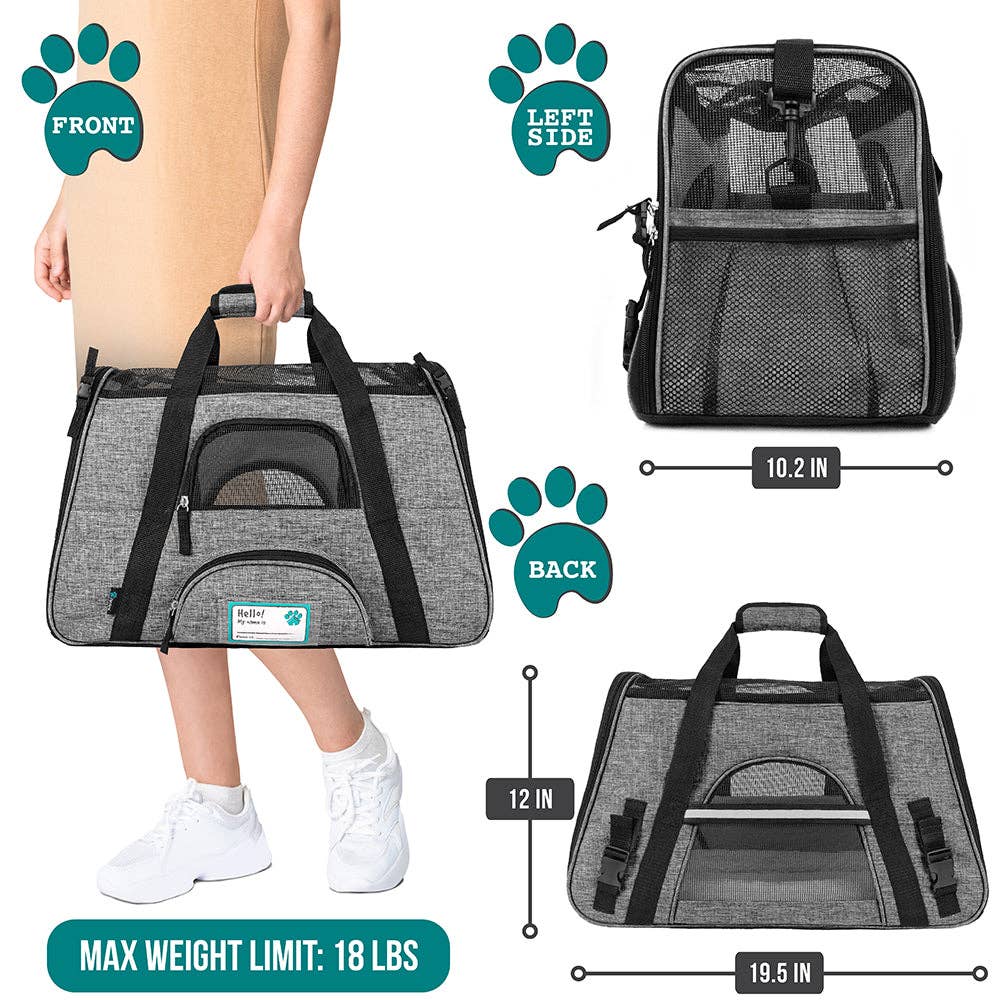 PetAmi - Heather Tote Bag Pet Carrier - Airline Approved: Heather Gray / Small - 17" x 10.2" x 11.2" (LxWxH)