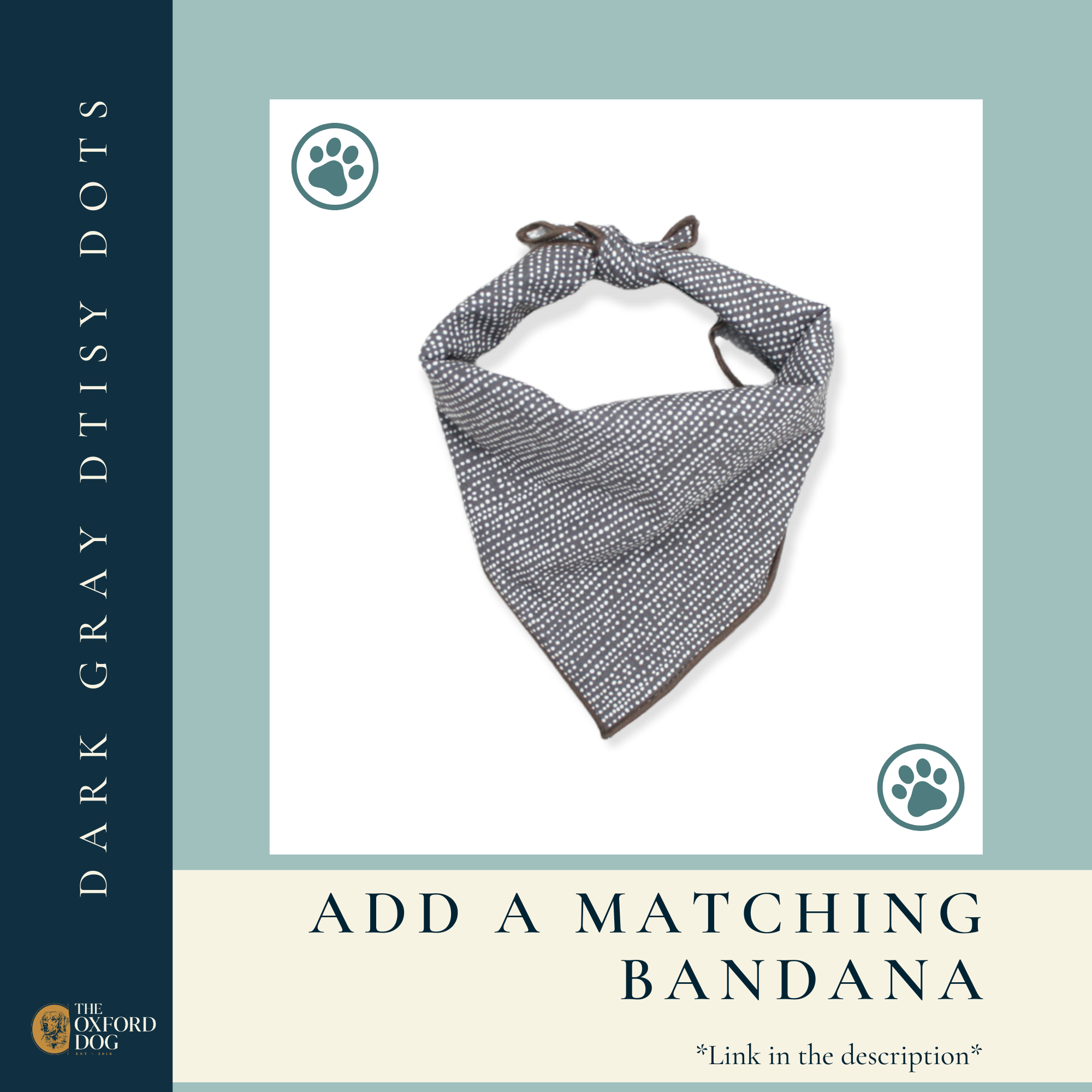 The Oxford Dog - Boy Dog Collar | Dark Grey Ditsy Dot Dog Collar | Oxford Dog: Silver / XLARGE