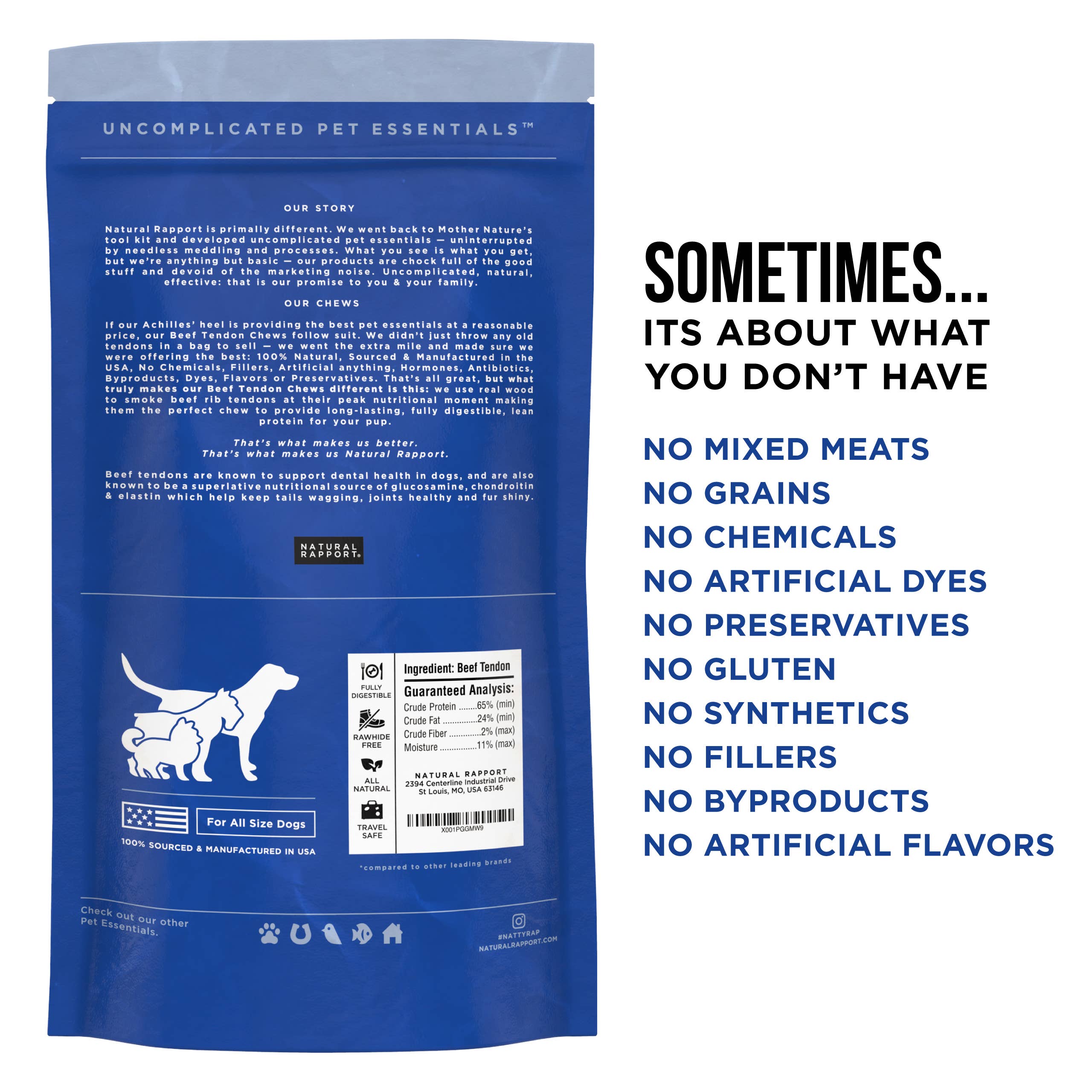 Natural Rapport - The Only Beef Tendon Chews Dogs Need: 5 count