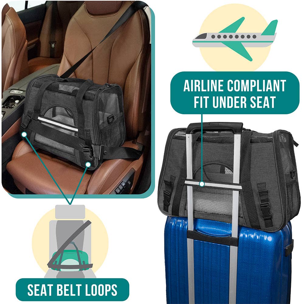 PetAmi - Heather Tote Bag Pet Carrier - Airline Approved: Heather Gray / Small - 17" x 10.2" x 11.2" (LxWxH)