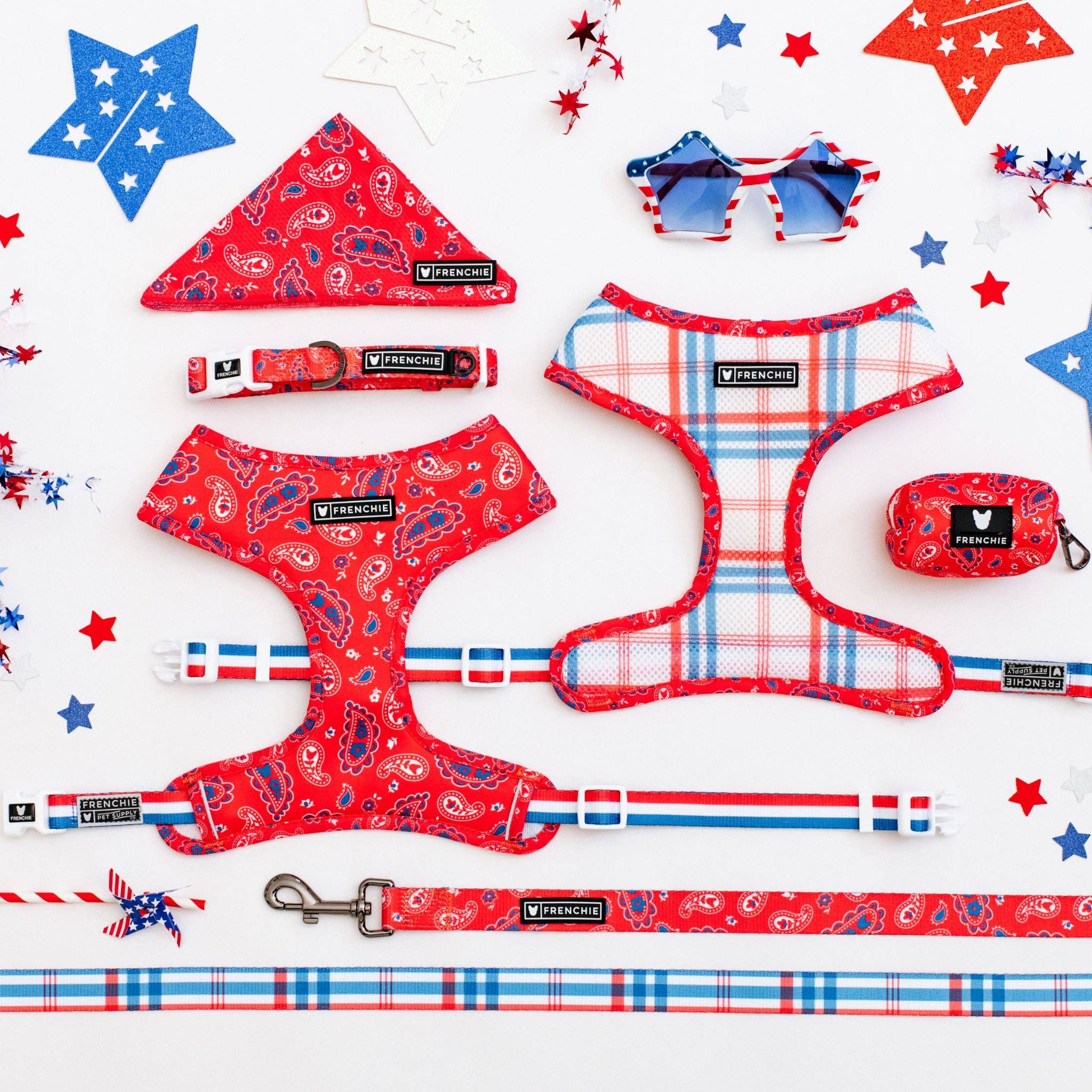 Frenchie - Frenchie Duo Reversible Harness - Red, White, and Paisley: M