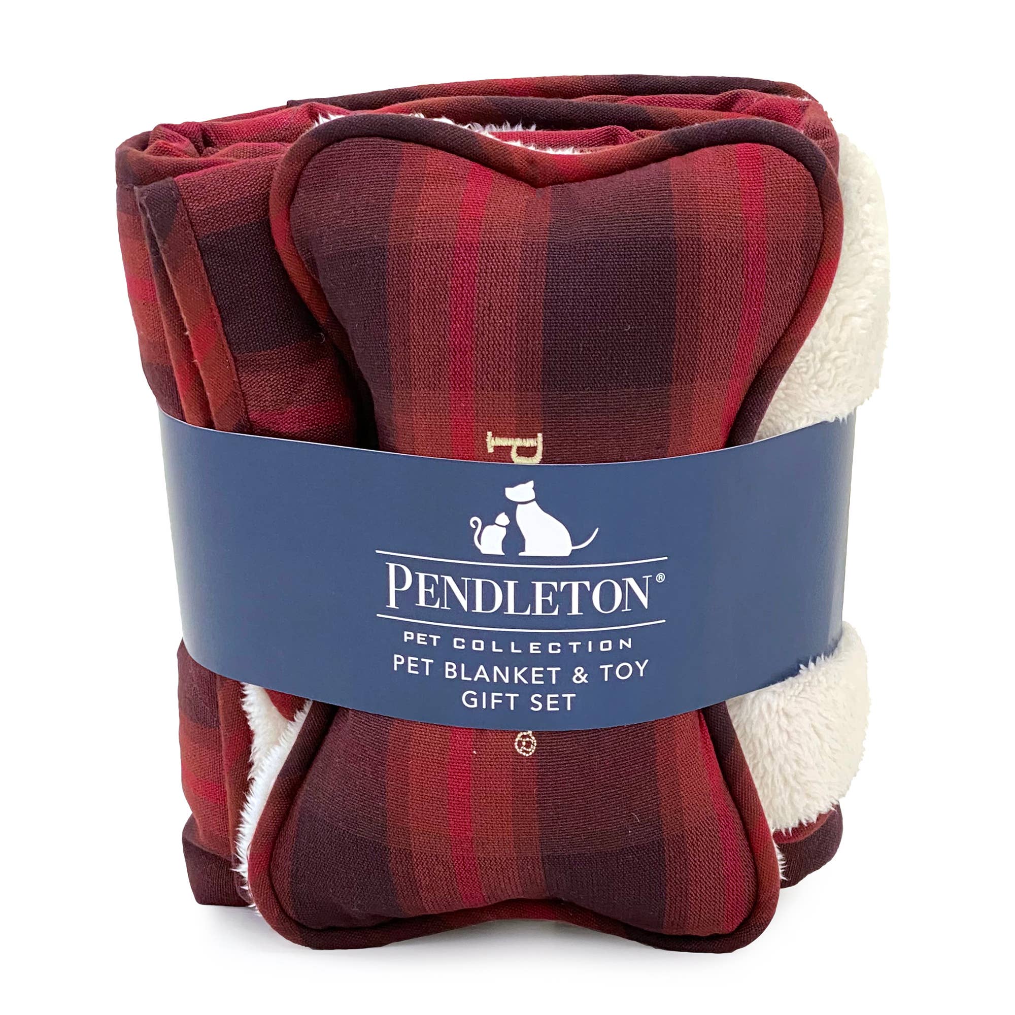 Pendleton Plaid Plush Throw and Bone Toy Set for Dogs: Charcoal Ombre Plaid