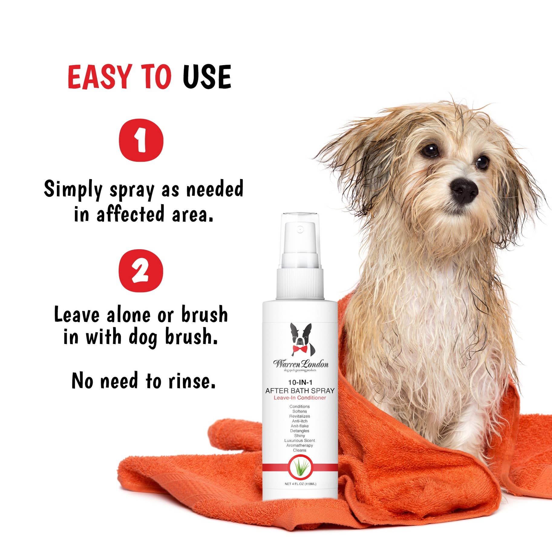 Warren London Dog Products - 10-in-1 After Bath Spray - 3 Sizes: 4oz