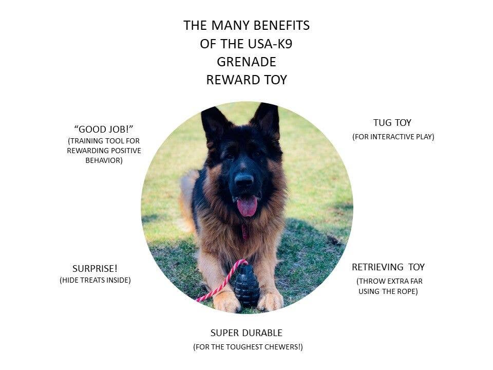 SodaPup Dog Toys - USA-K9 Magnum Grenade - Chew Toy - Reward Toy - Black: Large