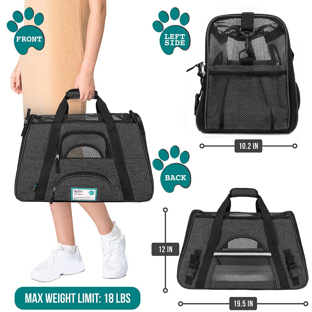 PetAmi - Heather Tote Bag Pet Carrier - Airline Approved: Heather Charcoal / Large - 19.5" x 10.2" x 12" (LxWxH)