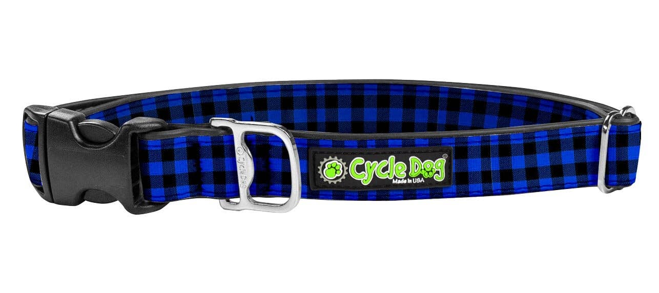 Cycle Dog - Blue Plaid Dog Collar: Latch-Lock Metal Buckle / Medium / Standard