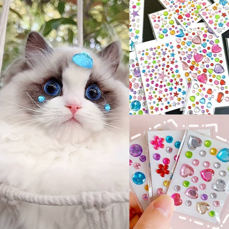 YIKELEATHER - 3pcs Sparkling 3D Diamond Stickers for Pets - Colorful Cartoon Rhinestone Decals, DIY Reward & Grooming Accessories for Dogs and Cats: 3pcs