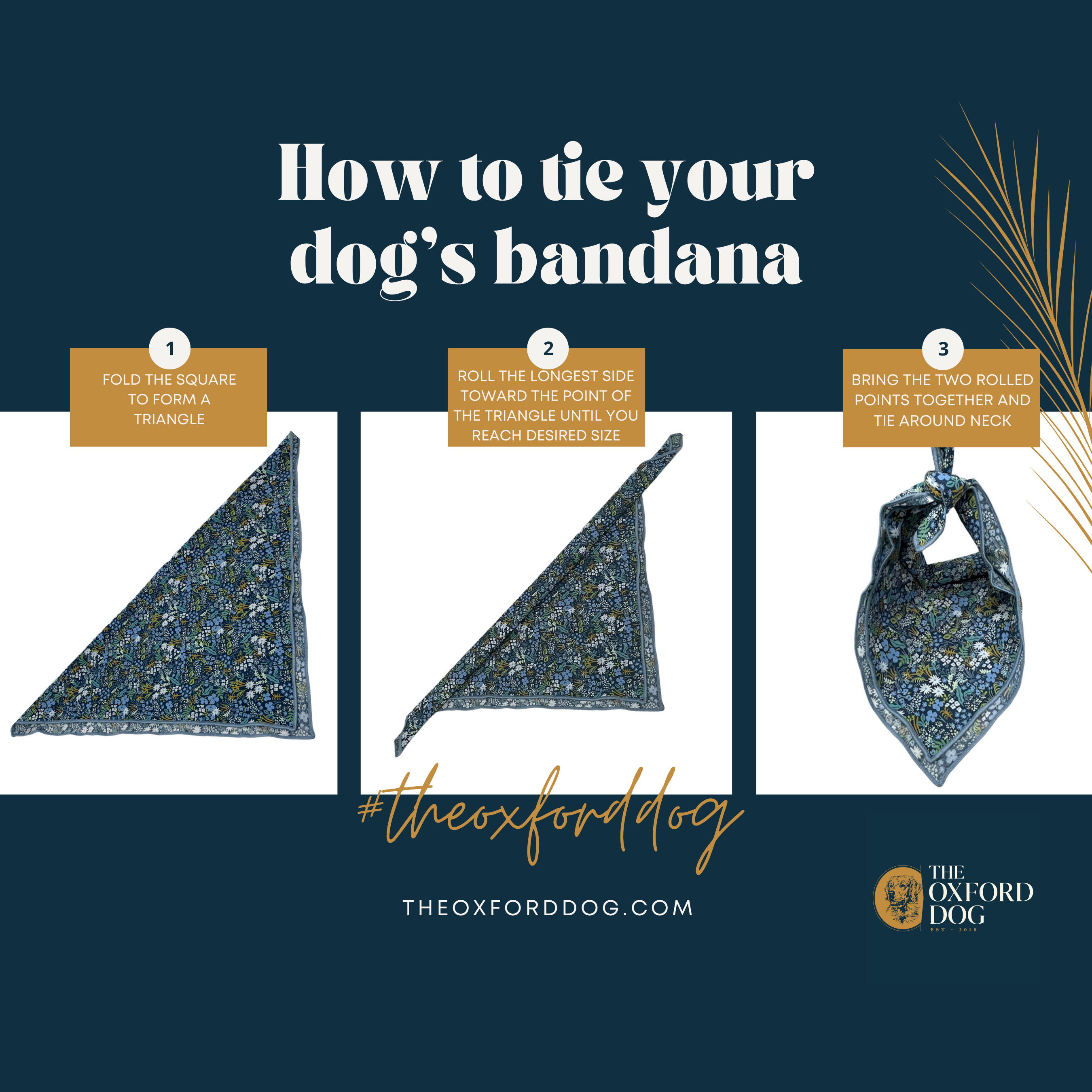 The Oxford Dog - Dog Bandana, Pet Accessories, Dog Mom Gifts, Navy Meadows: XSmall