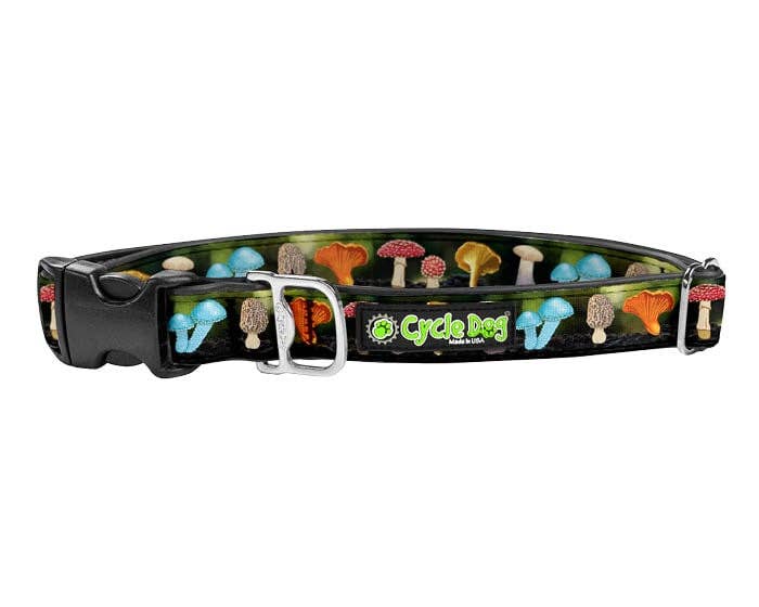 Cycle Dog - Mushrooms Dog Collar: Latch-Lock Metal Buckle / Medium 12-21” (30-53 cm) / Standard