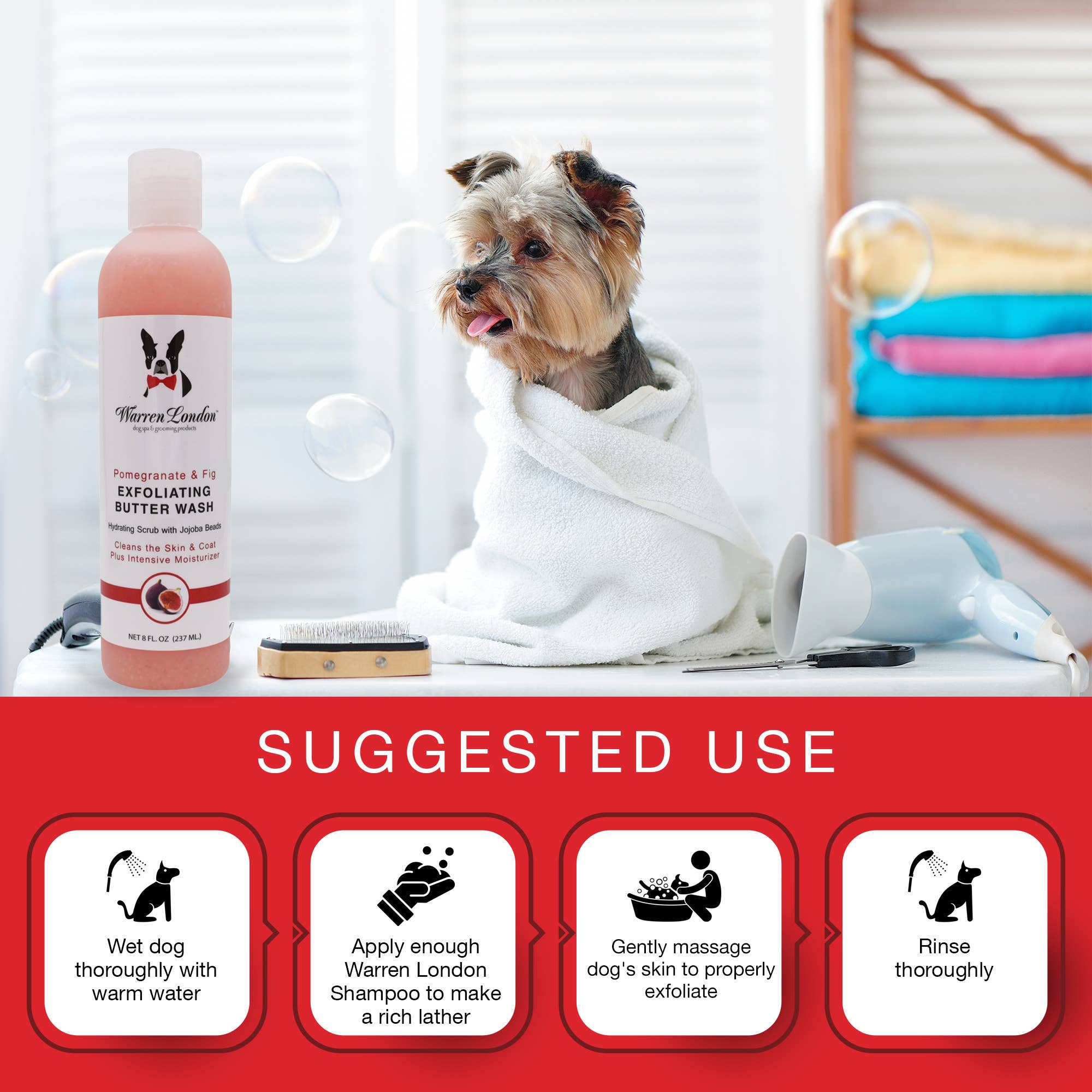 Warren London Dog Products - Exfoliating Butter Wash Dog Shampoo - 2 Scents - 2 Sizes: Pomegranate & Fig / 8oz