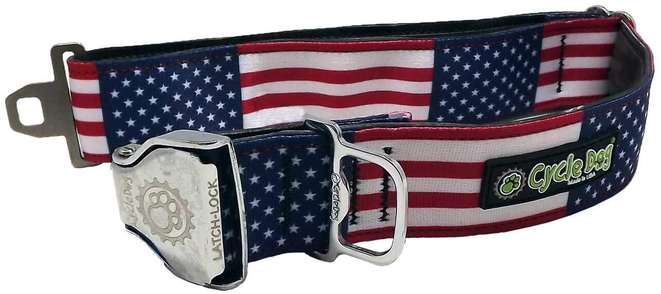 Cycle Dog - USA Stars & Stripes Dog Collar: Latch-Lock Metal Buckle / Medium / Standard