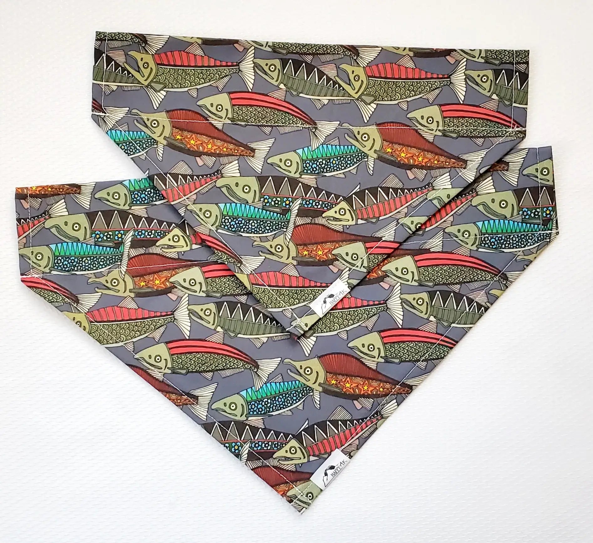 HappyAK - Grey Salmon Pet Bandana: Medium