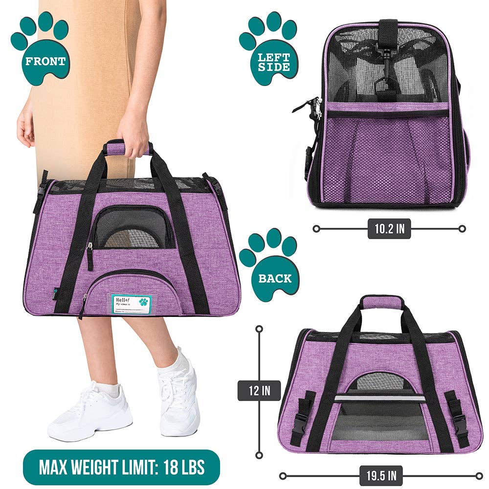 PetAmi - Heather Tote Bag Pet Carrier - Airline Approved: Heather Charcoal / Large - 19.5" x 10.2" x 12" (LxWxH)