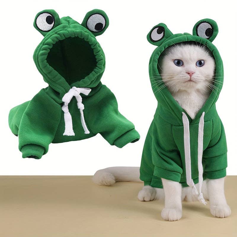 YIKELEATHER - Adorable Frog-Themed PET Hoodie For Small Breeds - Cozy Knit Pullover With Drawstring, Perfect For All Seasons: Green / M