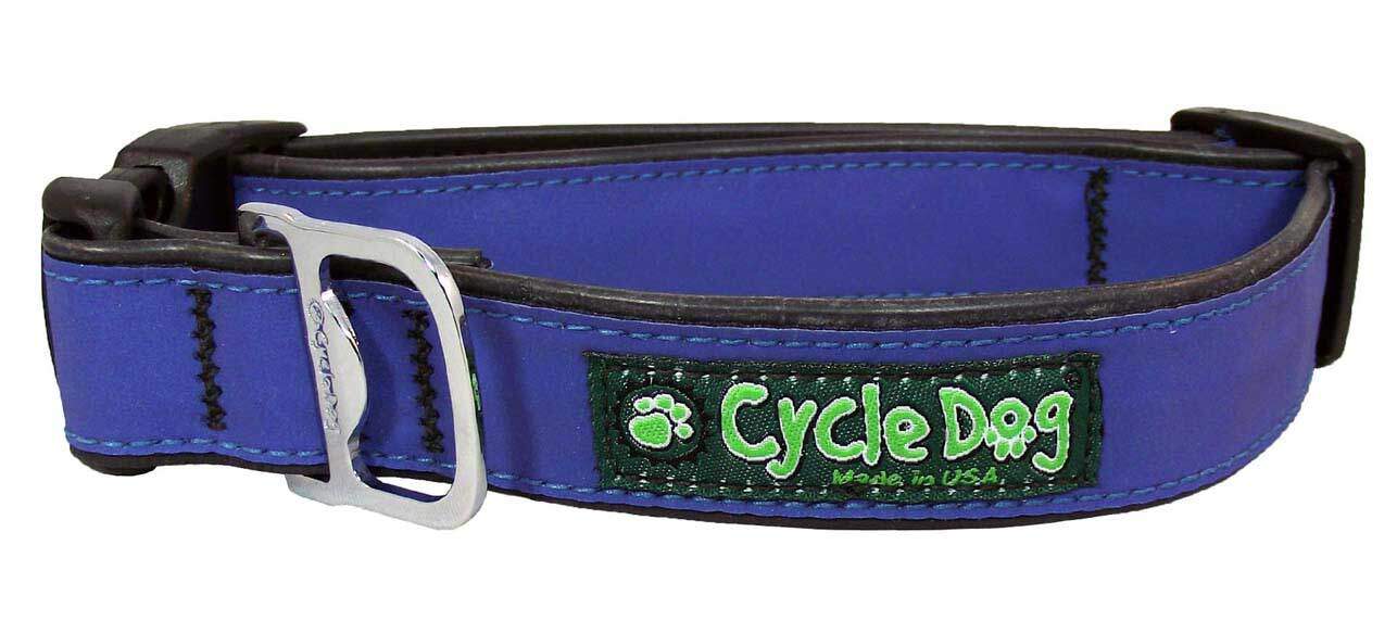Cycle Dog - Blue MAX Reflective Collar: Latch-Lock Metal Buckle / Large / Standard