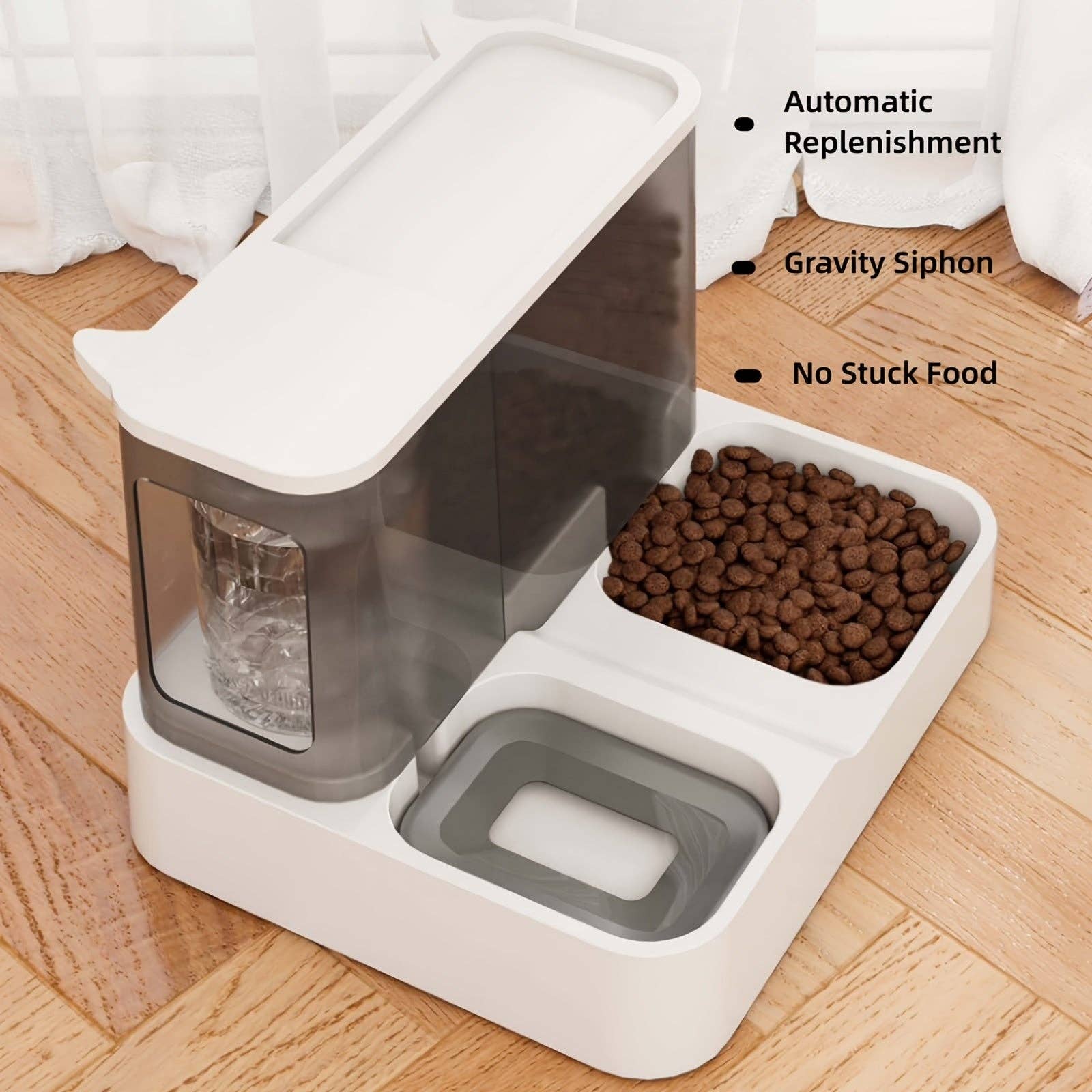 YIKELEATHER - 2-in-1 Automatic Pet Food Feeder And Water Dispenser, Gravity Design For Cats And Small Dogs (Grey): Gray