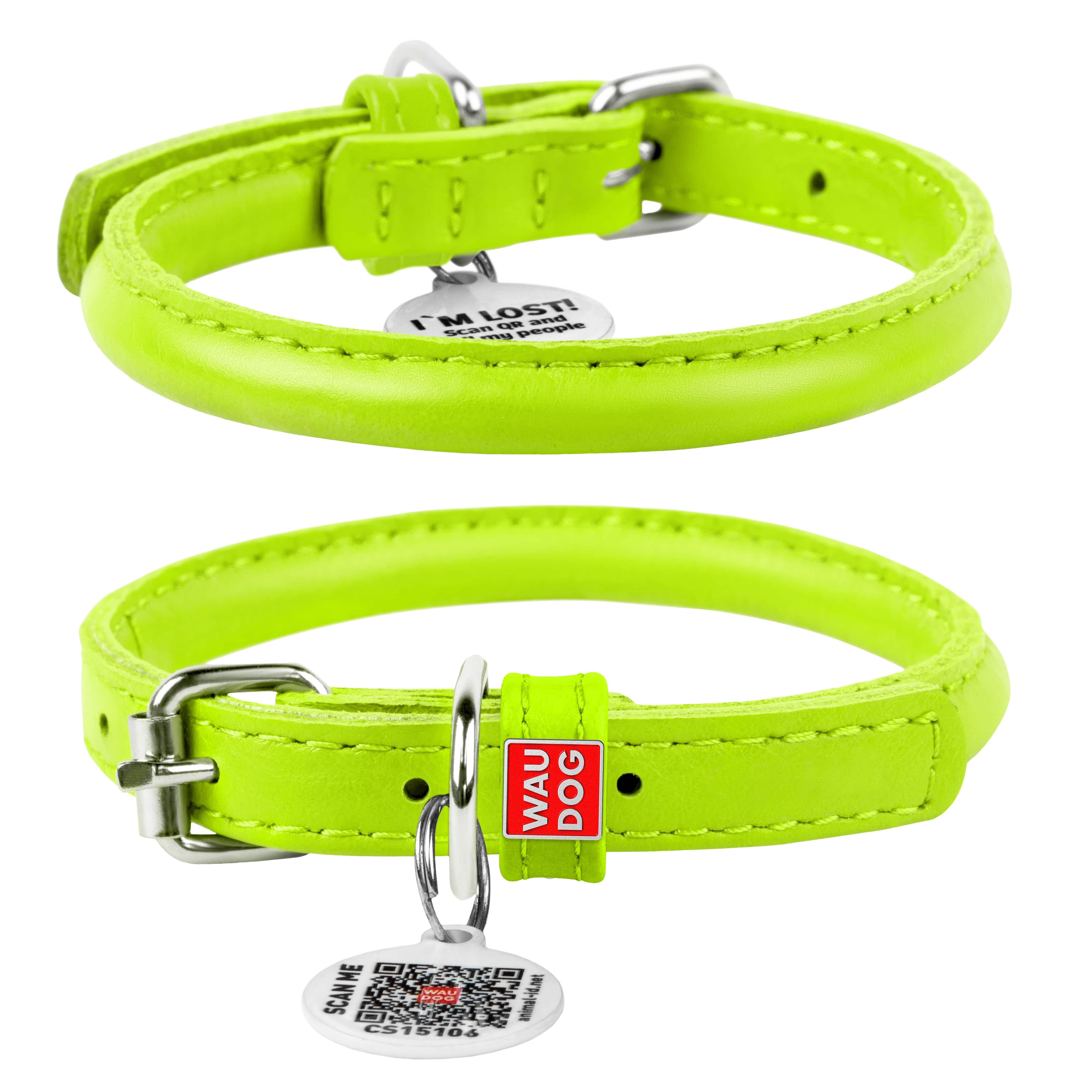 WAUDOG - Glamour Reinforced Rolled Leather Collar With Metal Clasp: L 21 in / Black