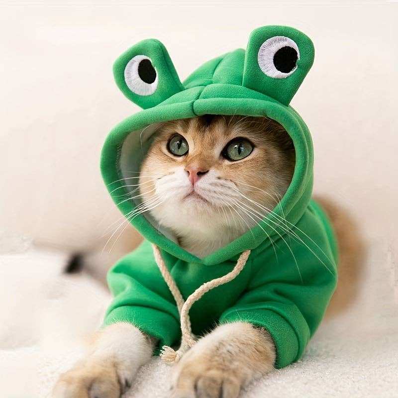 YIKELEATHER - Adorable Frog-Themed PET Hoodie For Small Breeds - Cozy Knit Pullover With Drawstring, Perfect For All Seasons: Green / S
