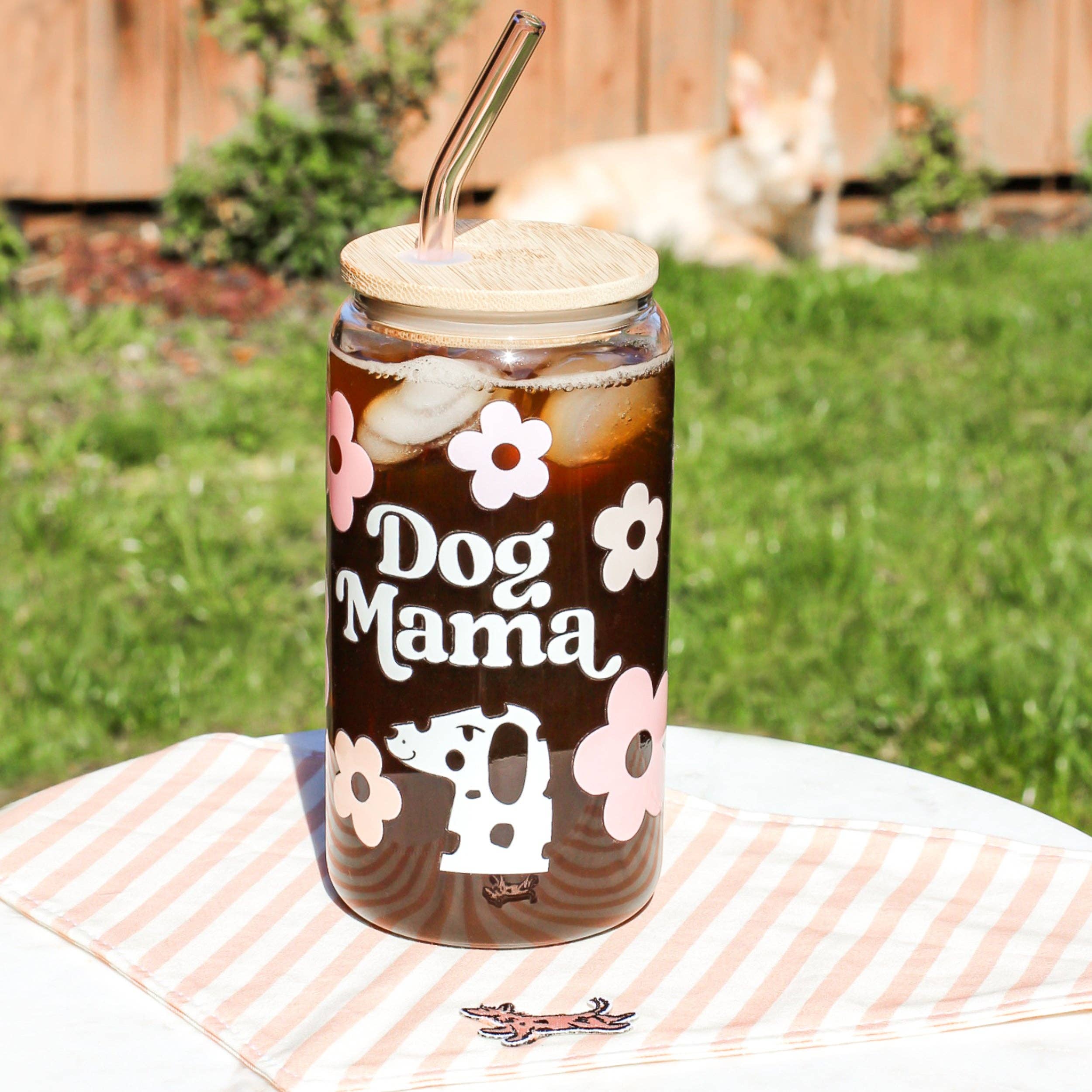 Bop Pop Pets - Dog Mama Glass | Lid + Straw | Spring Blossom