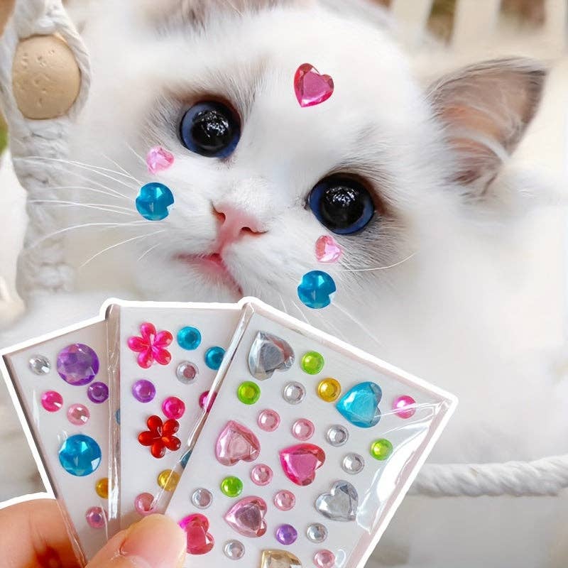 YIKELEATHER - 3pcs Sparkling 3D Diamond Stickers for Pets - Colorful Cartoon Rhinestone Decals, DIY Reward & Grooming Accessories for Dogs and Cats: 3pcs