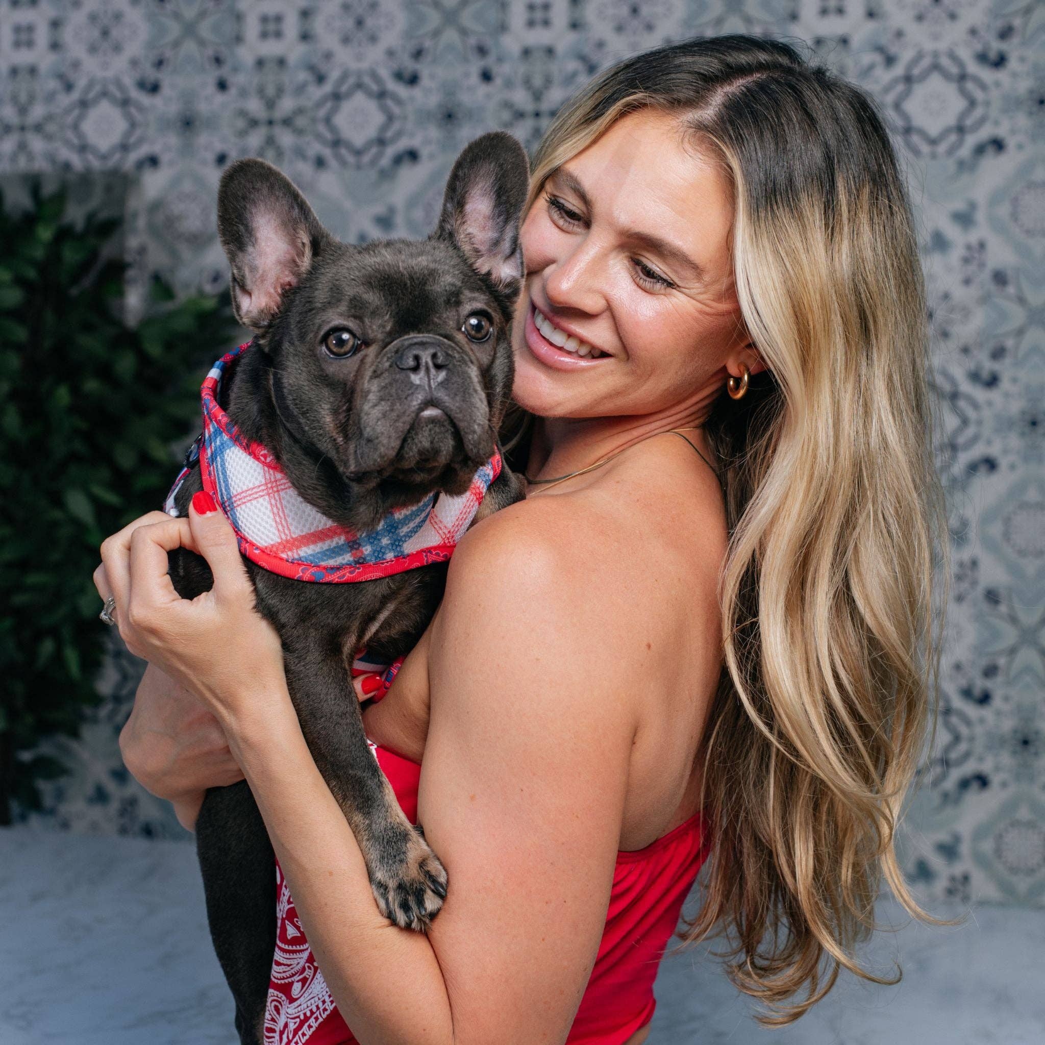 Frenchie - Frenchie Duo Reversible Harness - Red, White, and Paisley: M