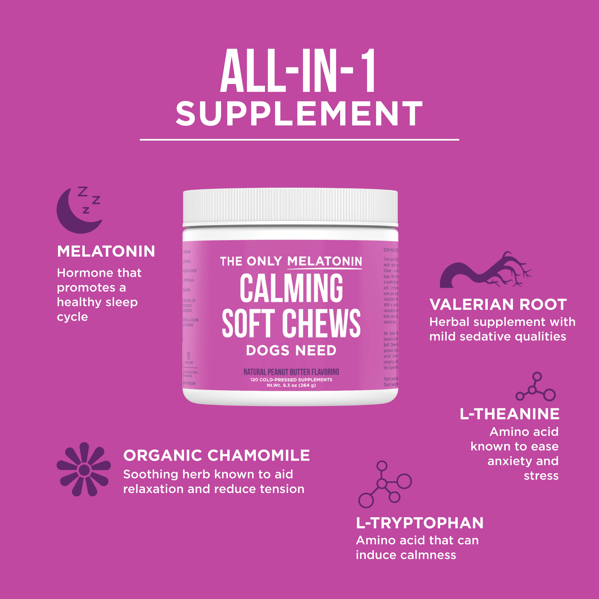 Natural Rapport - The Only Melatonin Calming Soft Chews Dogs Need: 120 count jar