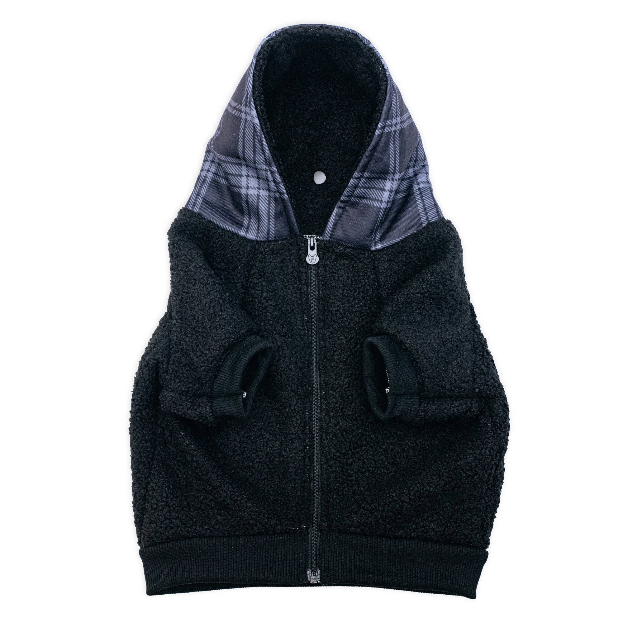 Frenchie - Frenchie Dog Hoodie - Black Plaid: XXL